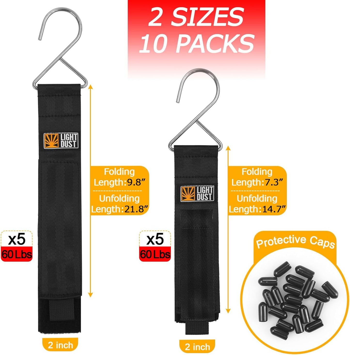 Hanging Extension Cord Holder - Storage Wrap Straps with Metal Hooks 10Pack 15" 22" Heavy Duty Garage Organizer Tool Hangers - Garden Hose Power Electrical Cable Rope RV Shed Camping Organization