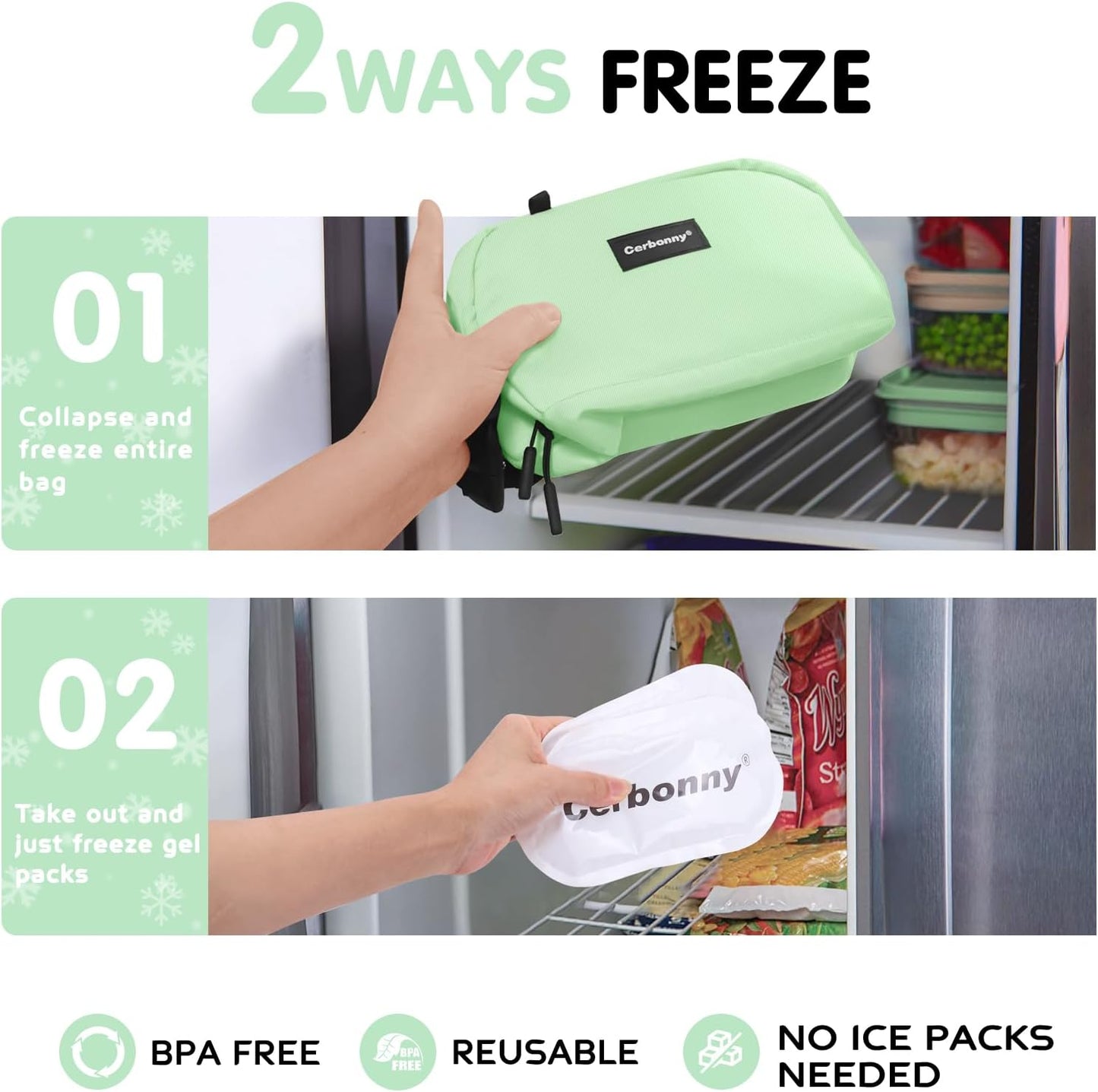 Cerbonny Small Cooler Bag Freezable Lunch Bag for Work School Travel, Leak-proof, 3.5L, Mint Green