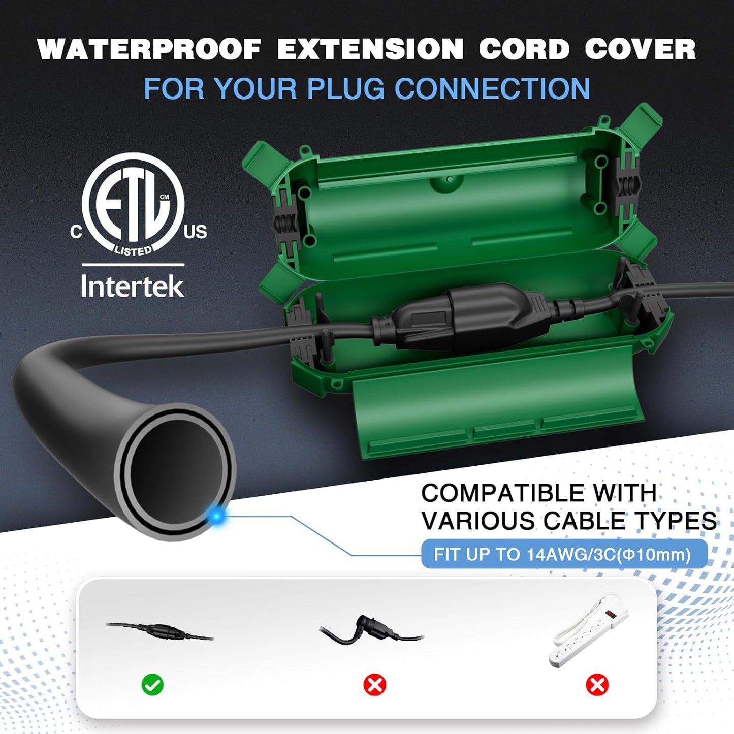 Flemoon [6 Pack] Outdoor Extension Cord Safety Cover with Waterproof Seal, Weatherproof Electrical Connection Box to Protect Outdoor Outlet, Plug, Socket, Christmas Holiday Decoration Light, Green