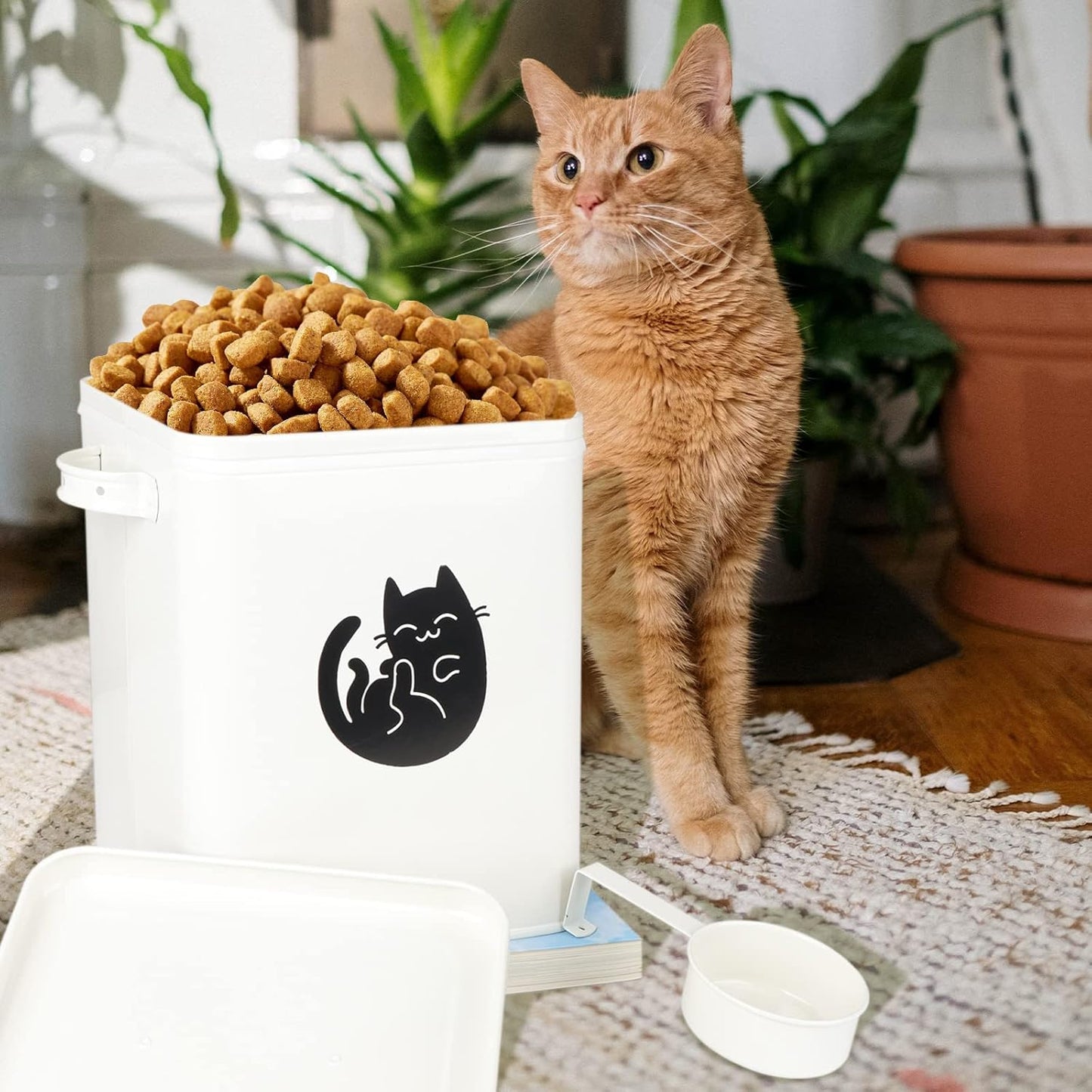 Dog and Cat Food Storage Container 6L, Cute Pet Food Storage Containers with Lids Airtight, Metal Cat Food Bin with Measuring Cup, Durable Airtight Cat Food Container for Pet Owners(#1)