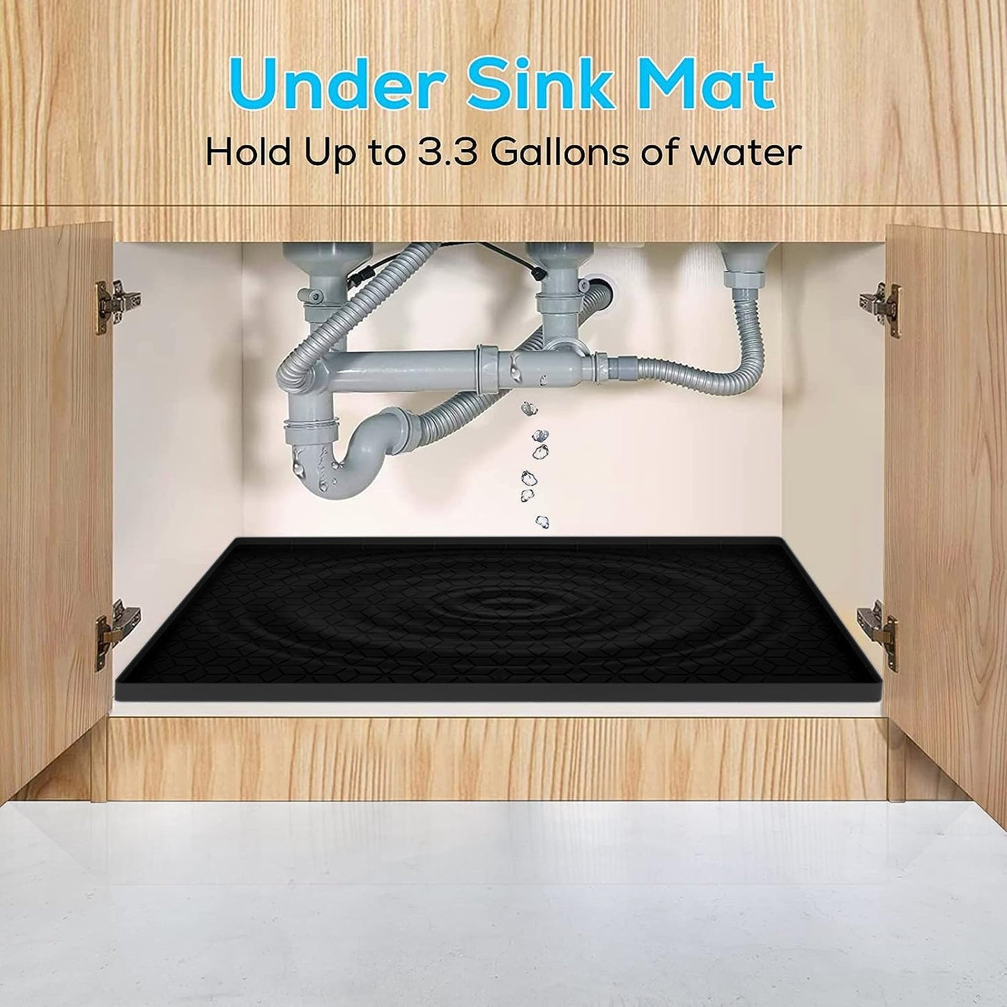 Under Sink Mat, 28"x22" Under Sink Mats for Kitchen, Silicone Waterproof Under Sink Liner, Sink Cabinet Organizer Tray with Drain Hole
