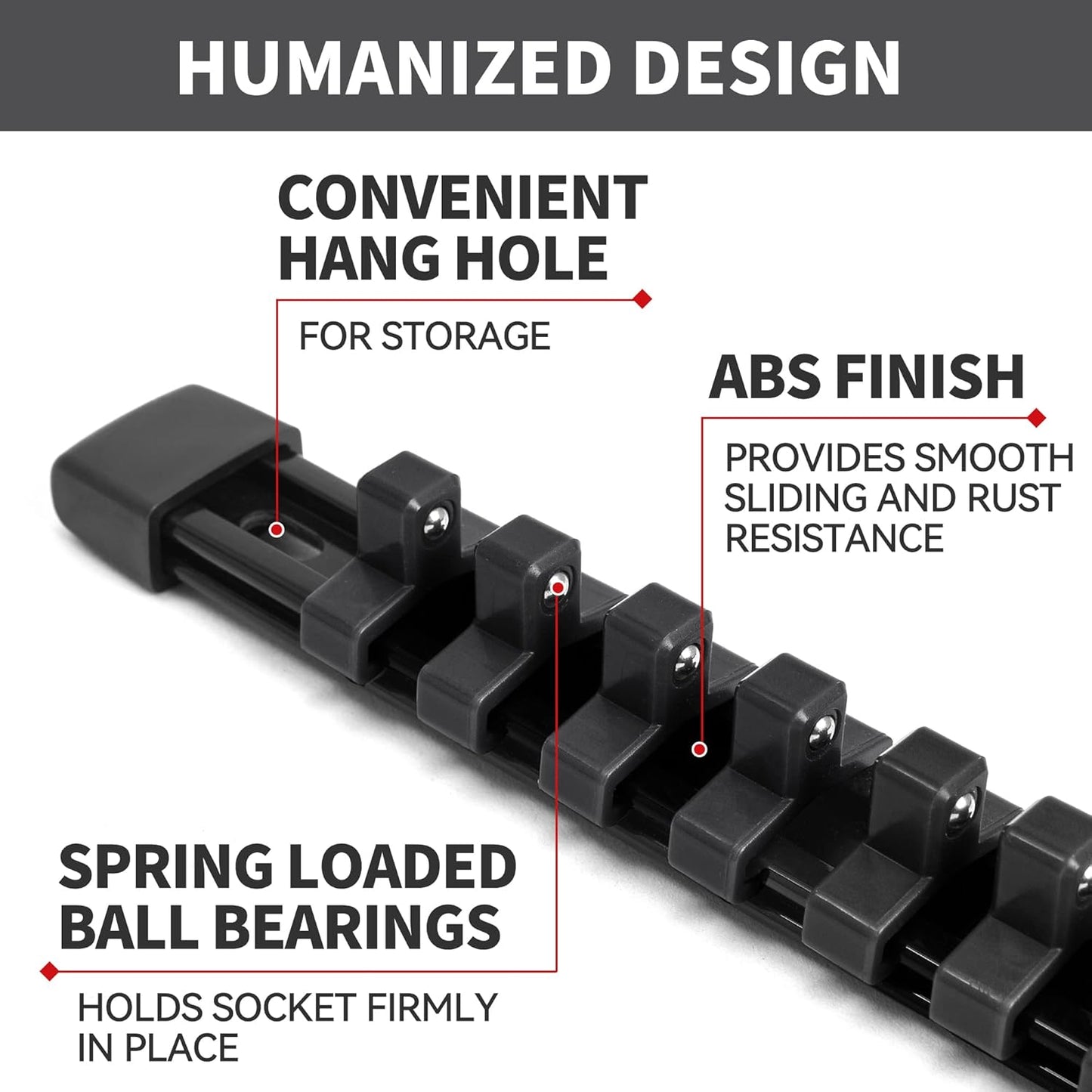 Socket Organizer Drive ABS Tools - Black Socket Holder, Premium Quality 6 Pieces Socket Holders Kit 1/4-Inch x 32 Clips, 3/8-Inch x 30 Clips, 1/2-Inch x 24 Clips（6PC,Black)