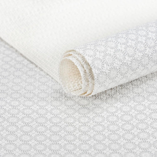 FIFTY FEET 18"x96" Non-Adhesive Shelf Liner for Kitchen Cabinets and Drawers, Washable Non-Slip PVC Cabinet Liner (White Circle)(1 Roll)