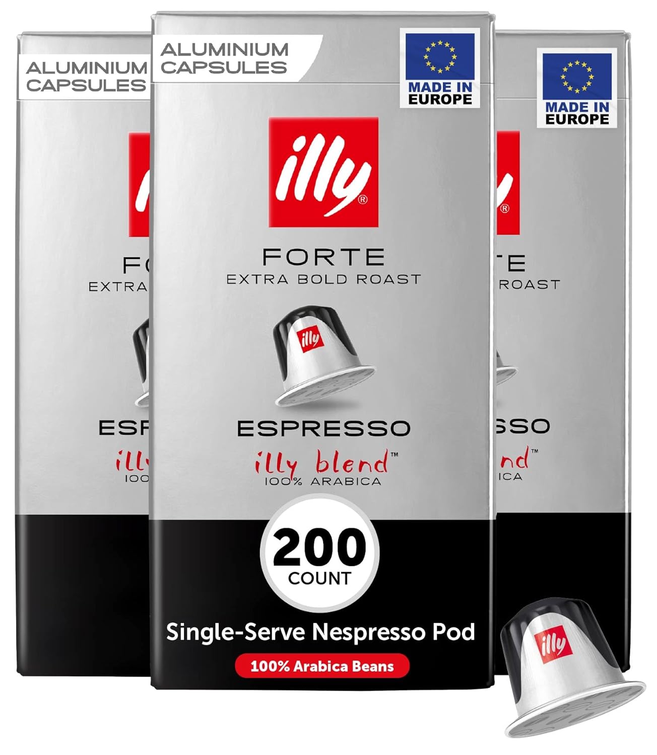 illy Espresso Coffee Pods - Compatible with Nespresso Machines - Forte Extra Bold Roast - Rich & Strong Flavor - Notes of Dark Chocolate - Single Serve Capsules - 10 Count (Pack of 20)