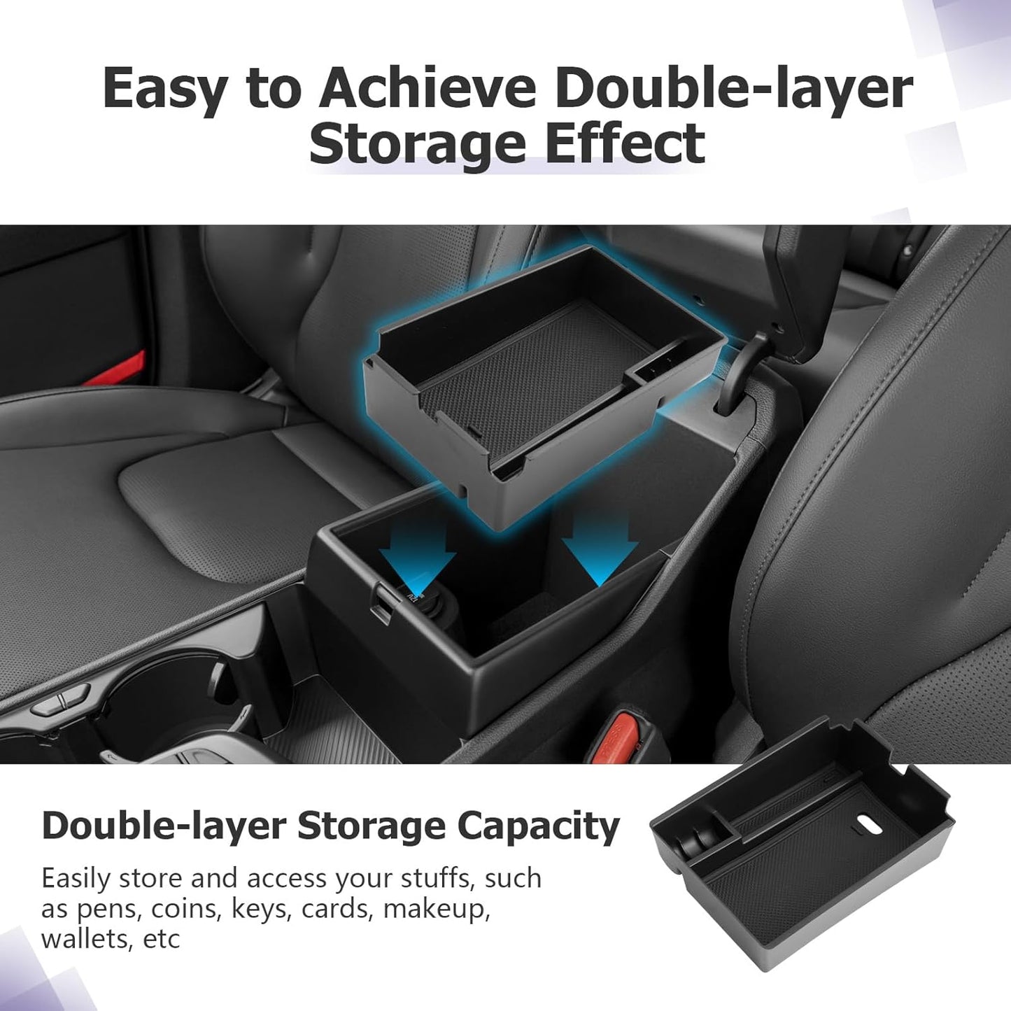 LUWU 2025 2026 S Portage Center Console Organizer for 2023 2024 2025 2026 Kia S Portage Accessories Armrest Console Storage Box Insert Tray [NOT for Manual Transmission] ABS Material Black-Trim