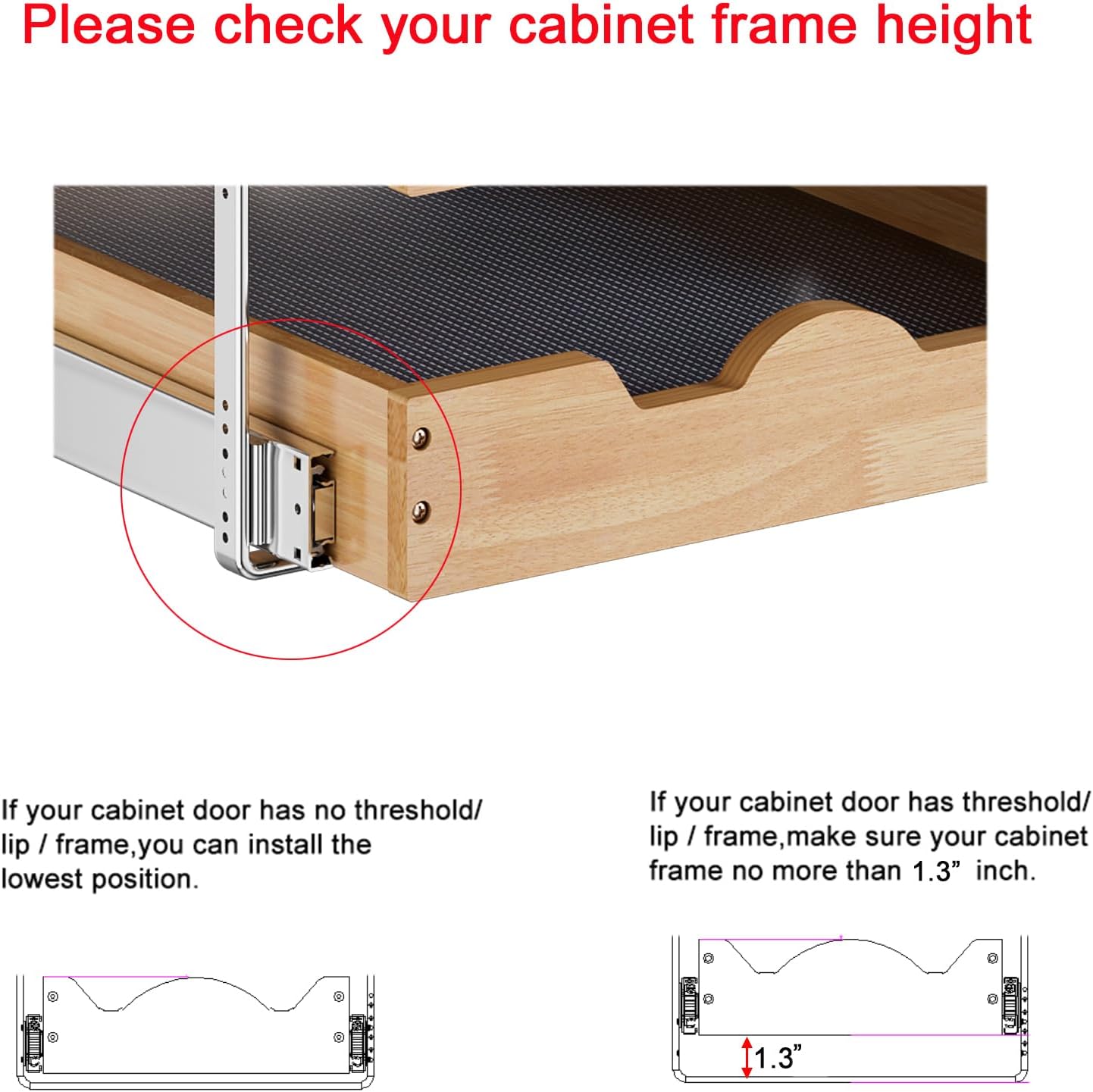 DINDON 3 Tier Pull Out Cabinet Organizer 14”W X21”D Slide Out Shelves With Shelf Liner for Kitchen Wood Roll Out Drawers Pantry Organization
