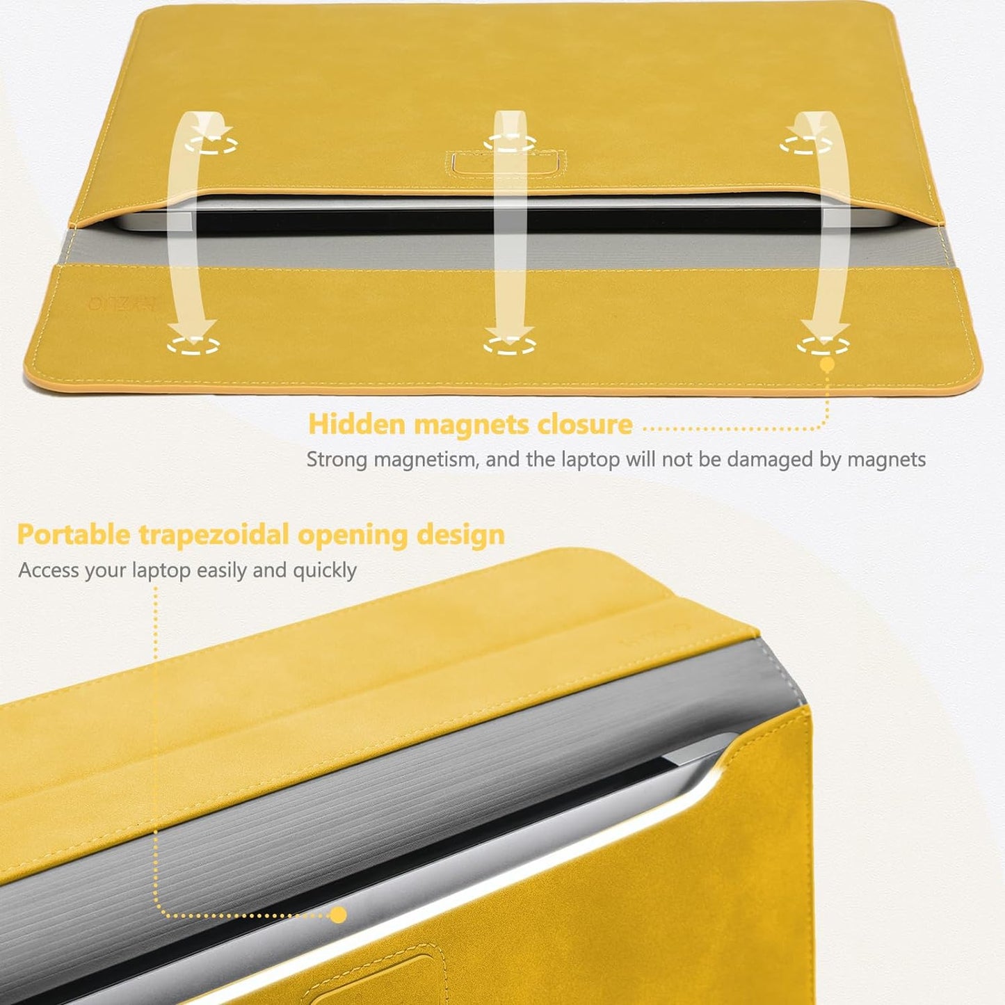 HYZUO 15-16 Inch Laptop Sleeve Case with Stand Feature for MacBook Pro 16 M4/M3/M2/M1 Pro/Max 2025-2019, XPS 15, MacBook Pro 15 2015-2012, Samsung Galaxy Book Flex/Pro 15, Olive Yellow