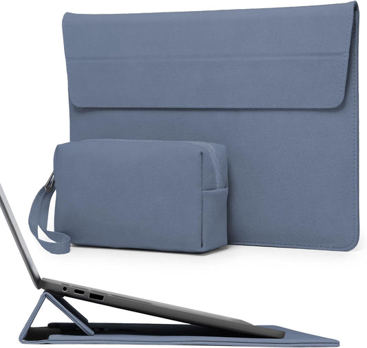 HYZUO 13.3-14 Inch Laptop Sleeve Case Bag with Adjustable Stand for MacBook Pro 14 M5/M4/M3/M2/M1 Pro/Max 2026-2021, MacBook Air/Pro 13.3, 13.8-13.5 Surface Laptop, with Pouch, Haze Blue