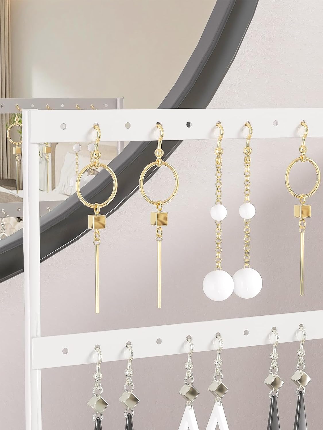 Earring Holder Organizer,Pierced Large Earrings Display Stand For Selling,Small Stud Earring Organizer Rack,Hoop Earring Storage Hanger Tree (White, 3 tier)