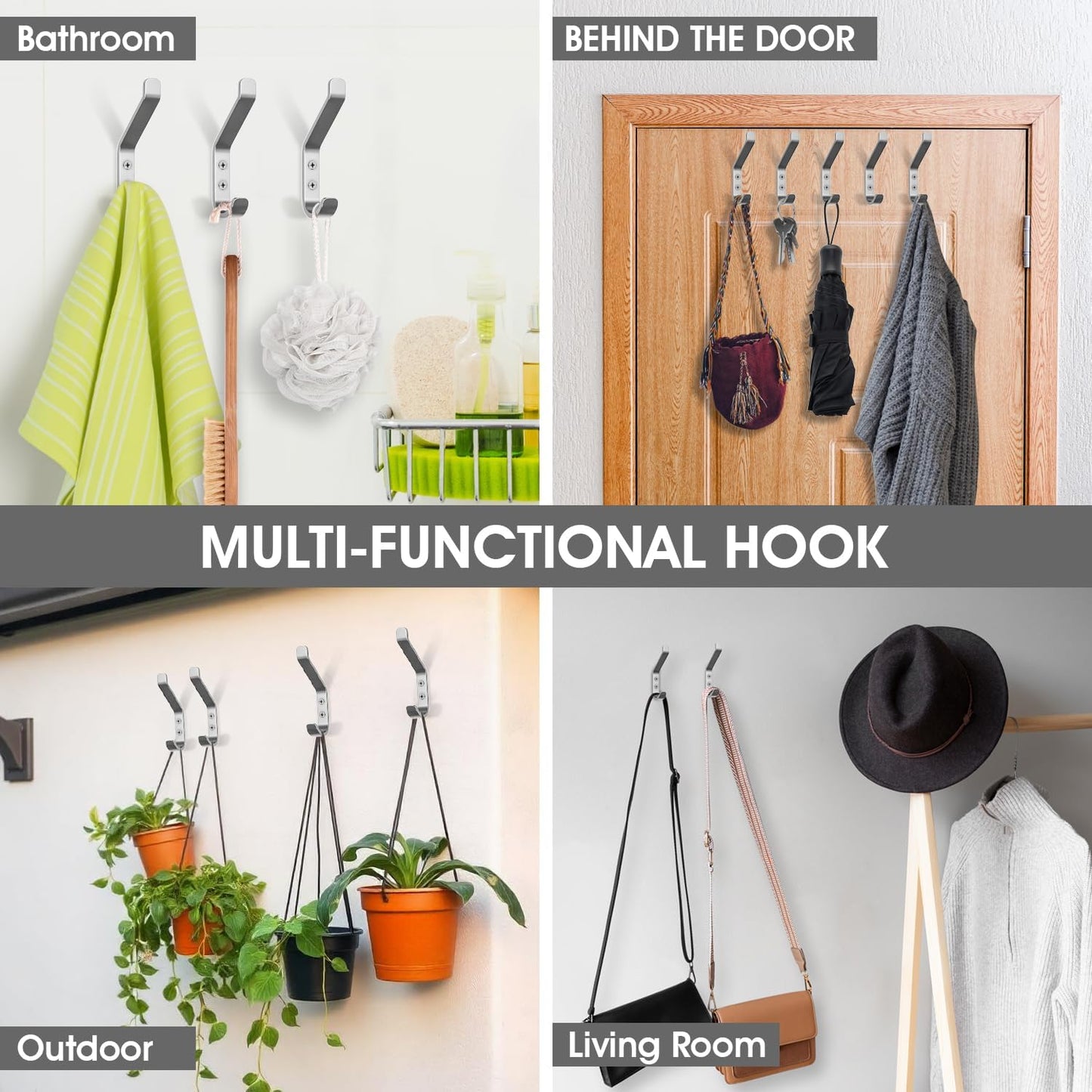 GlazieVault Coat Hooks – Door Hook (5 Pack) - Heavy Duty Wall Mounted - Premium Design Rust Free Hooks
