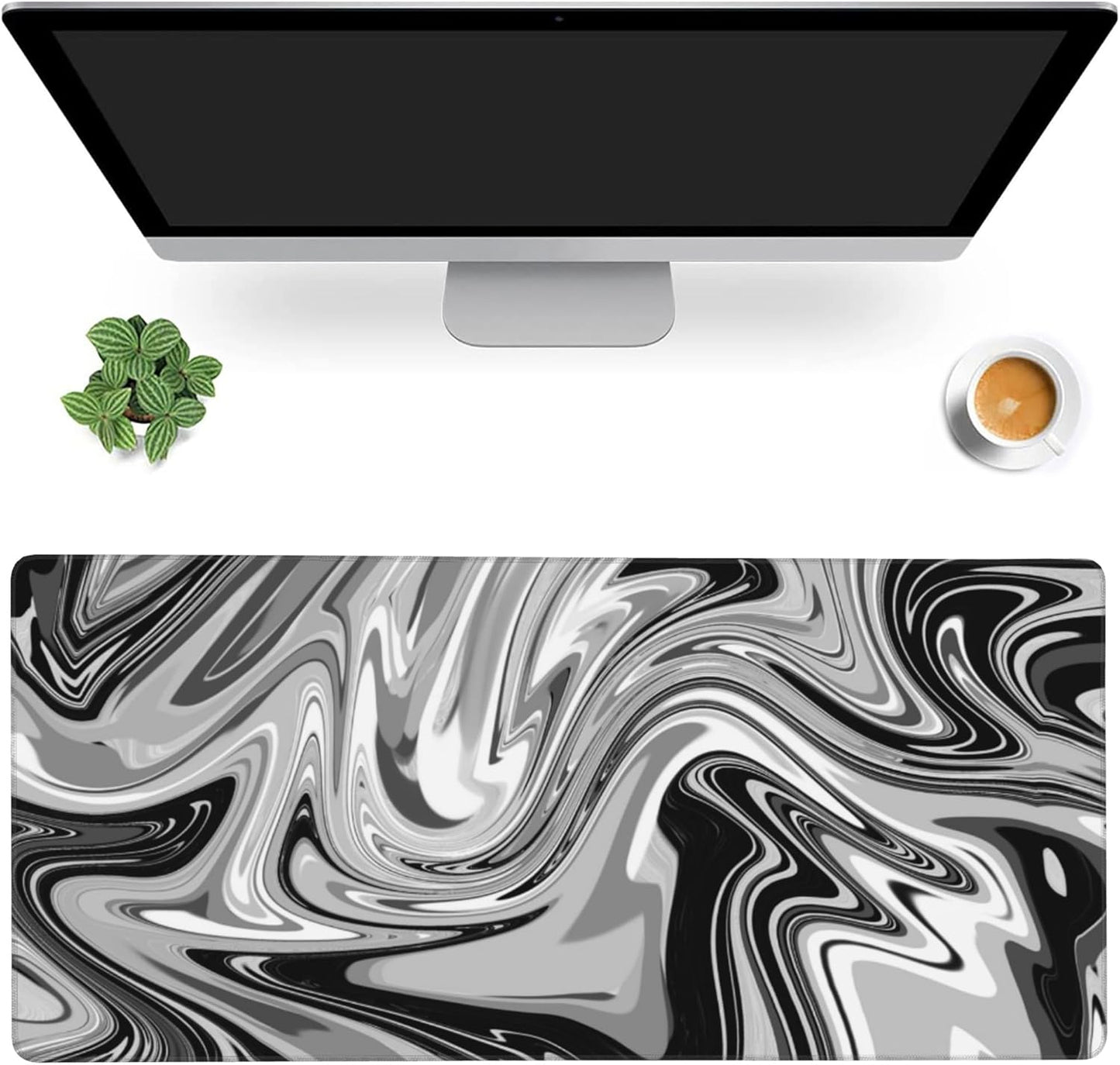 Desk Mat,Fluid Pattern Extended Gaming Mouse Pad,Large Non-Slip Rubber Base Mousepad with Stitched Edges,Waterproof Mouse Mat Desk Pad for Office Game Home 35.4x15.75 in