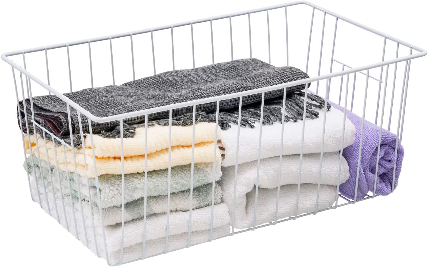Freezer Basket Organizer, Refrigerator Metal Wire Storage Divider, Household Container Bins with Handles for Kitchen, Pantry, Cabinet, Closets - Pearl White (4, 16in x 9in x 7in)
