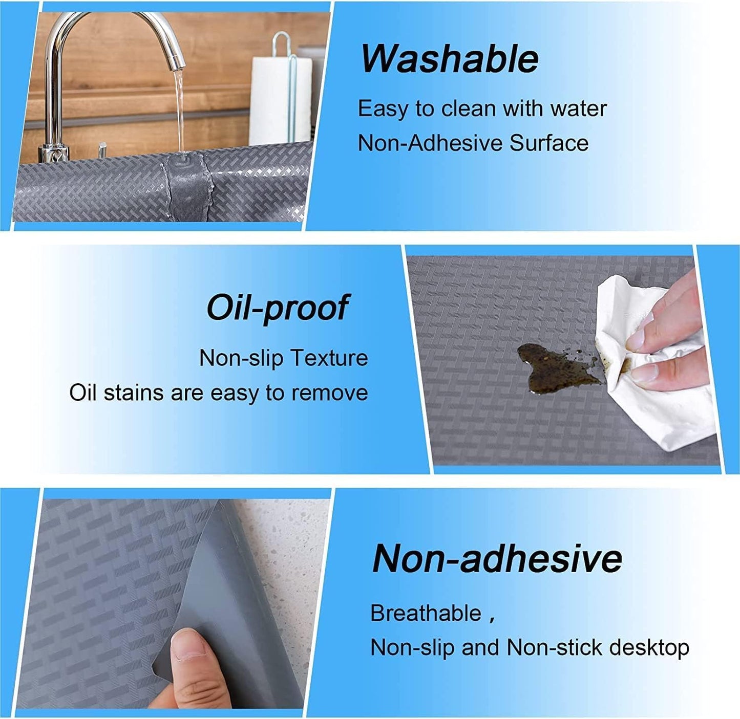 FEXIA Drawer Liners for Kitchen Cabinets, 12 Inch x 20 FT(240 Inch) Non Adhesive Cabinet Liner, Refrigerator Liners, Washable Oil-Proof Fridge Pads Shelves Drawer (Gray)
