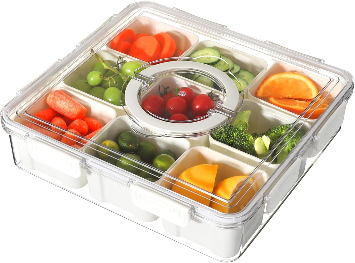 Taiuloo Divided Serving Tray with Airtight Lid and Handle, 9 Compartment Snackle Box Container, Portable Snack Platters, Clear Fridge Organizer & Food Storage for Veggie, Fruit, Charcuterie, Nuts