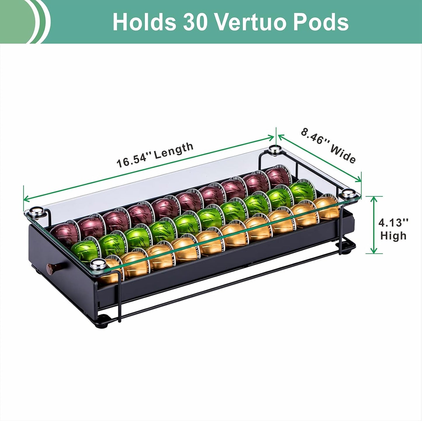 ZCDCP Nespresso Vertuo Pod Holder Coffee Capsule Holder Drawer Black 30 Pods