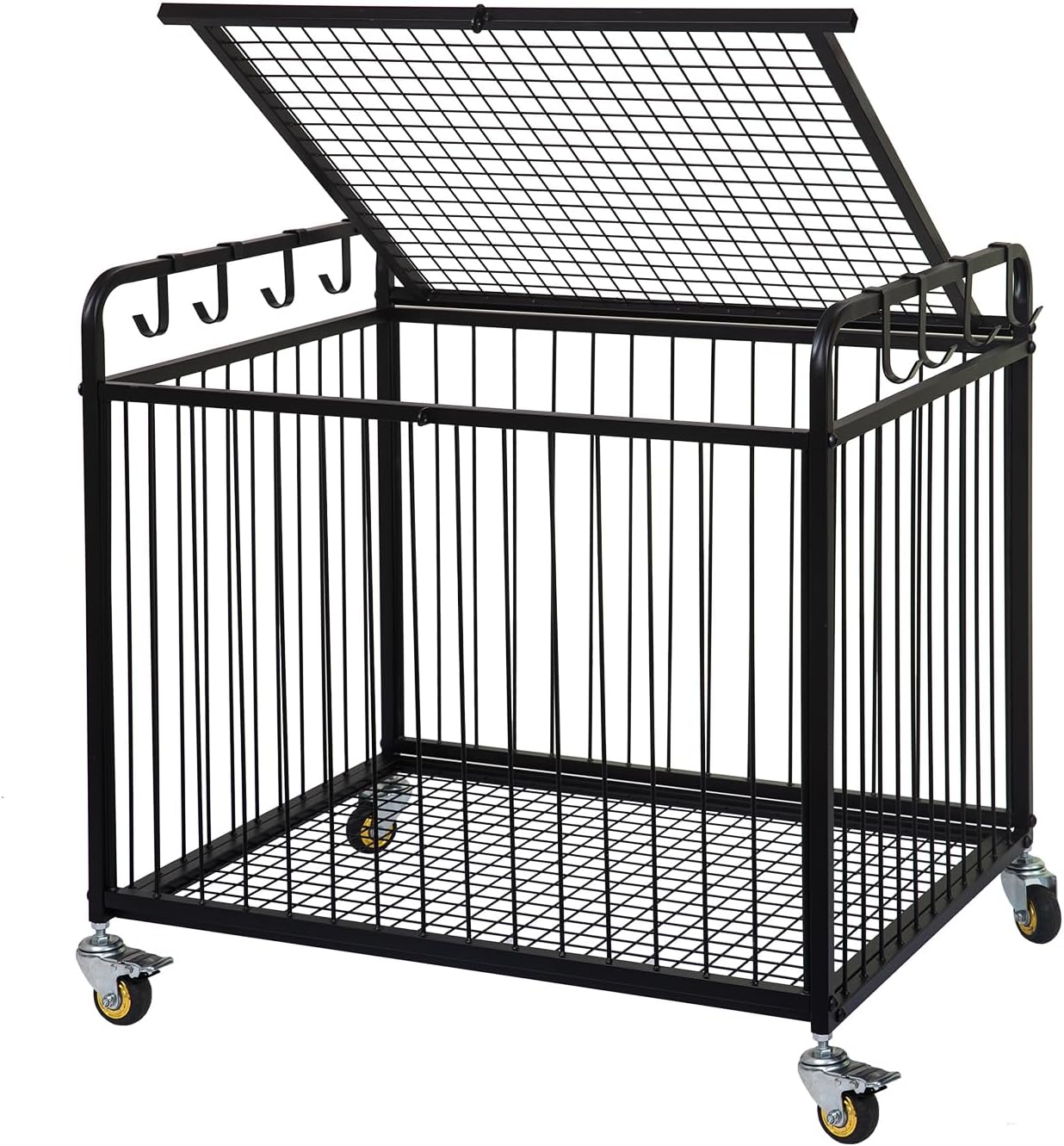 Matt Black Metal Rolling Cart Ball Gym Equipment Sports Gear Storage Portable Wheel Basket Lockable Cage Raised Handle Athletic Basketball Football Soccer Volleyball Racket School PE Class