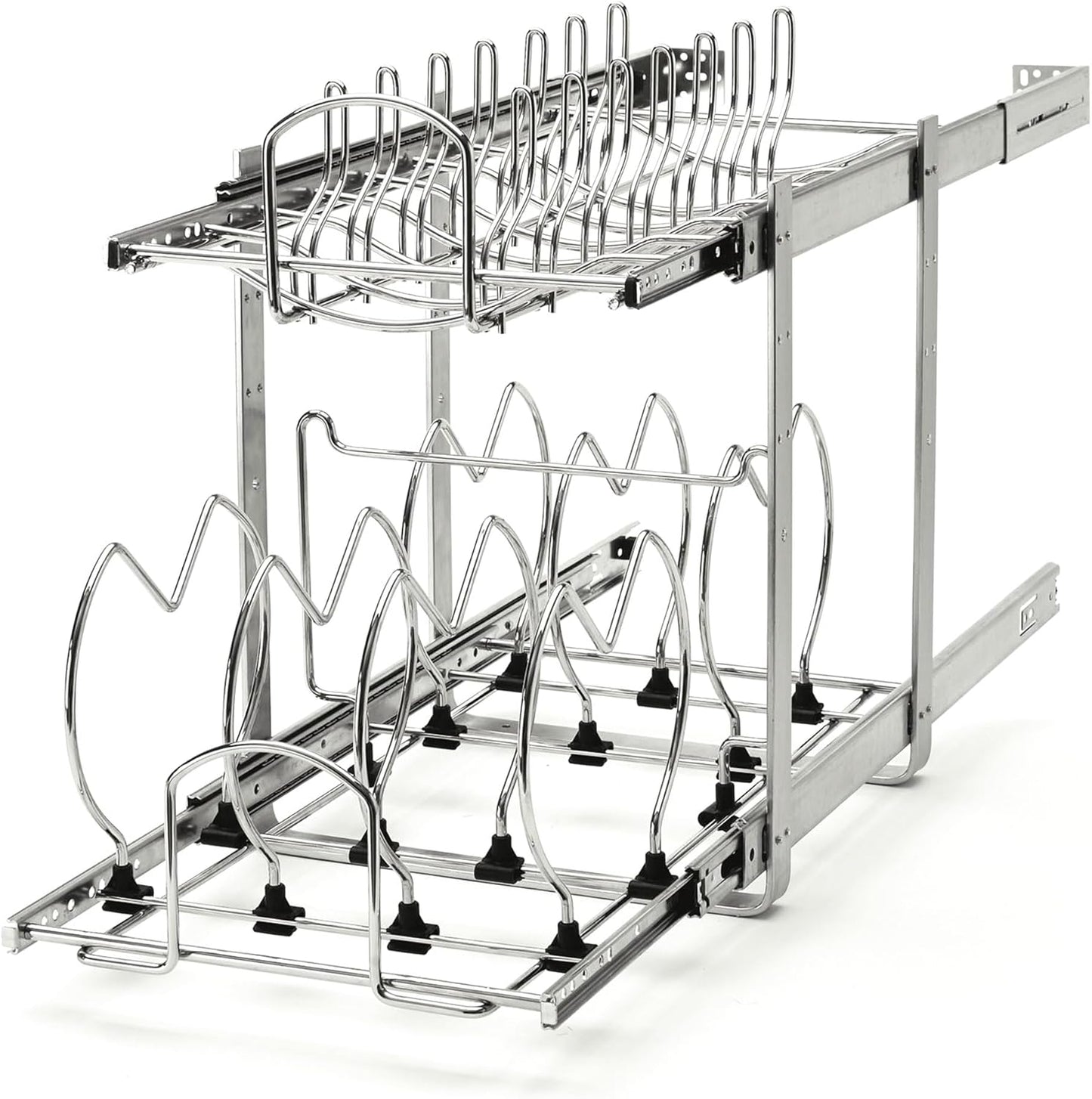 Rev-A-Shelf 2-Tier Kitchen Cabinet Pullout 11.75" Cabinet Organizer for Pots, Pans, and Lid Cookware, Adjustable Heavy Duty Wire, Chrome, 5CW2-1222-CR