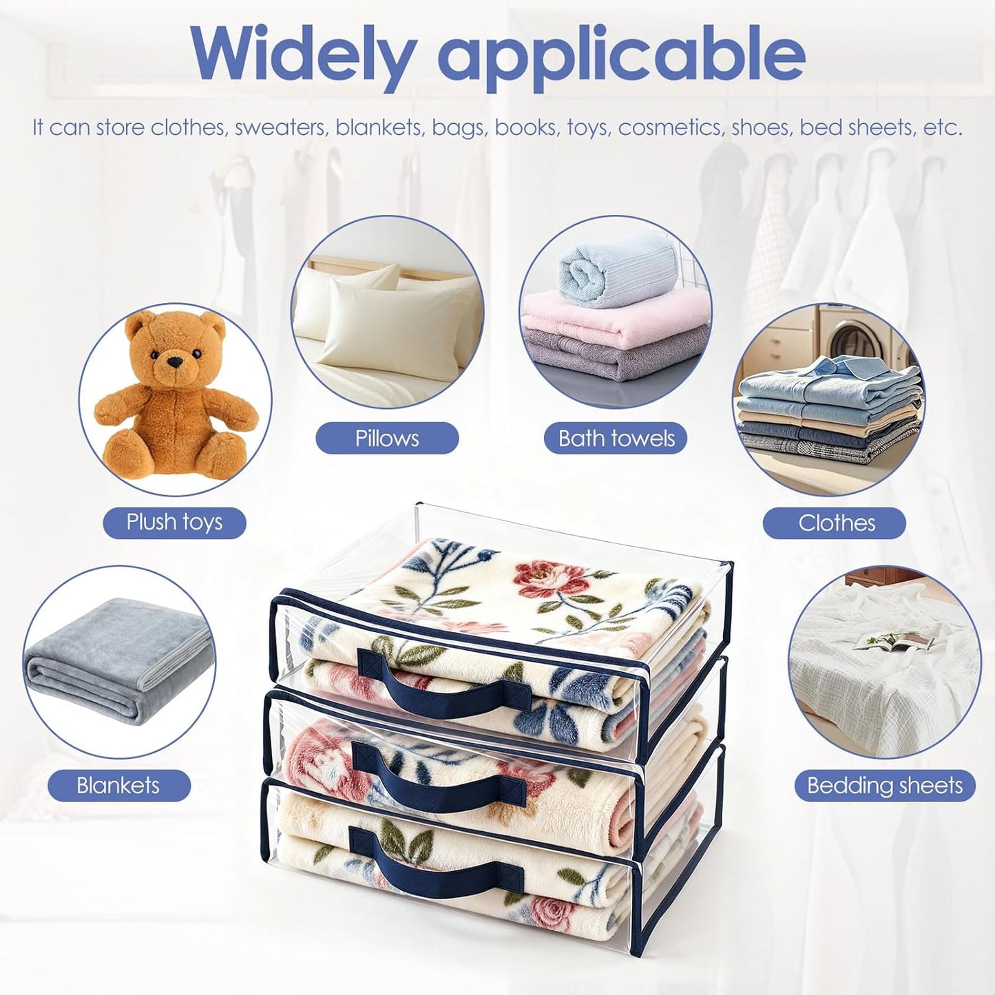 12 Pack Clear Storage Bags with Zipper 12L Blanket Storage Bag Waterproof Dustproof Bedding Storage Organizer Foldable Clothes Containers with Handle for Comforter Sweater Sheet 15.7x11.8x3.9 Inch