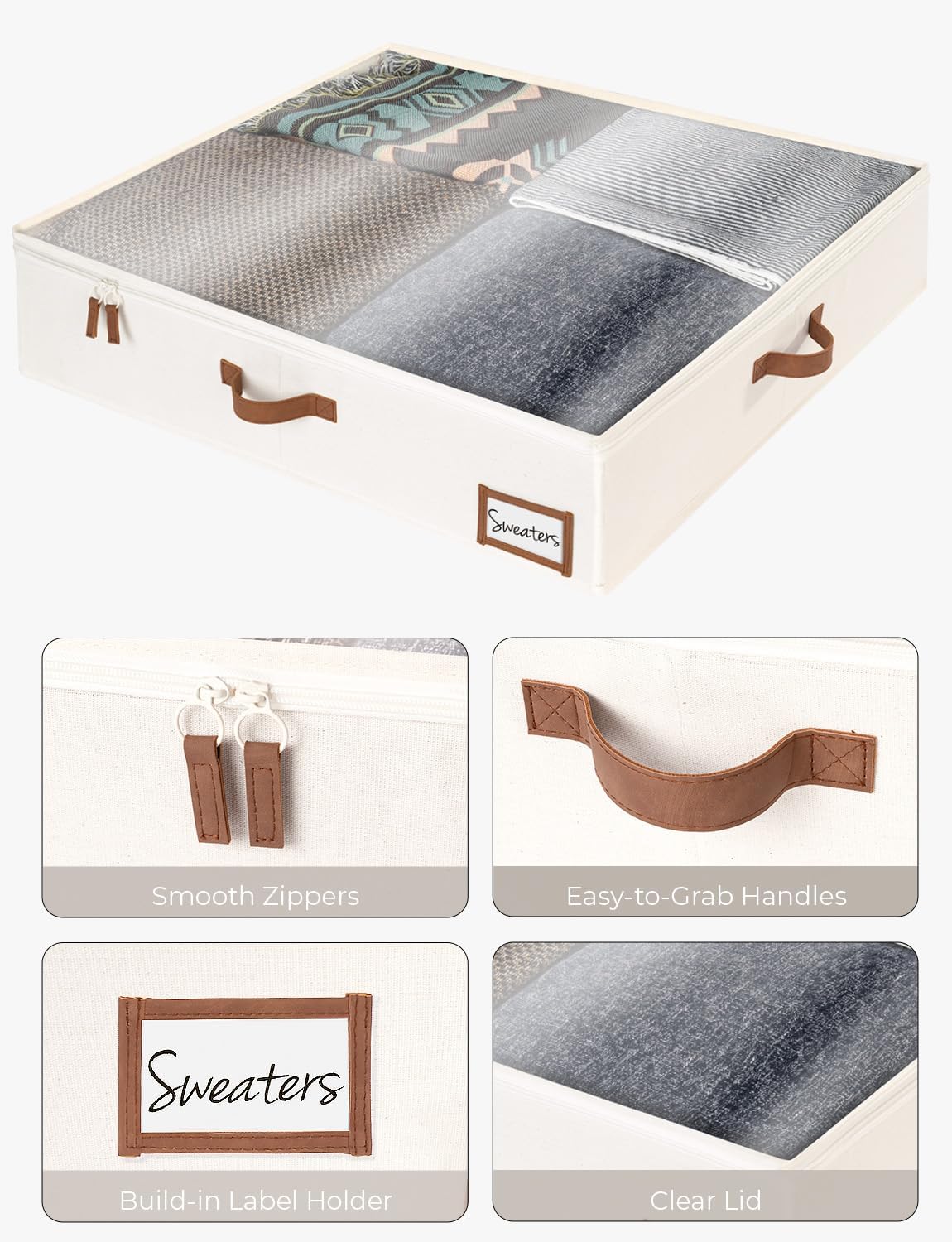 StorageWorks Underbed Storage Box, Under Bed Clothes Organizer With Sturdy Structure and Ultra Thick Fabric, 30" L x 28" W x 6" H, 2 pack