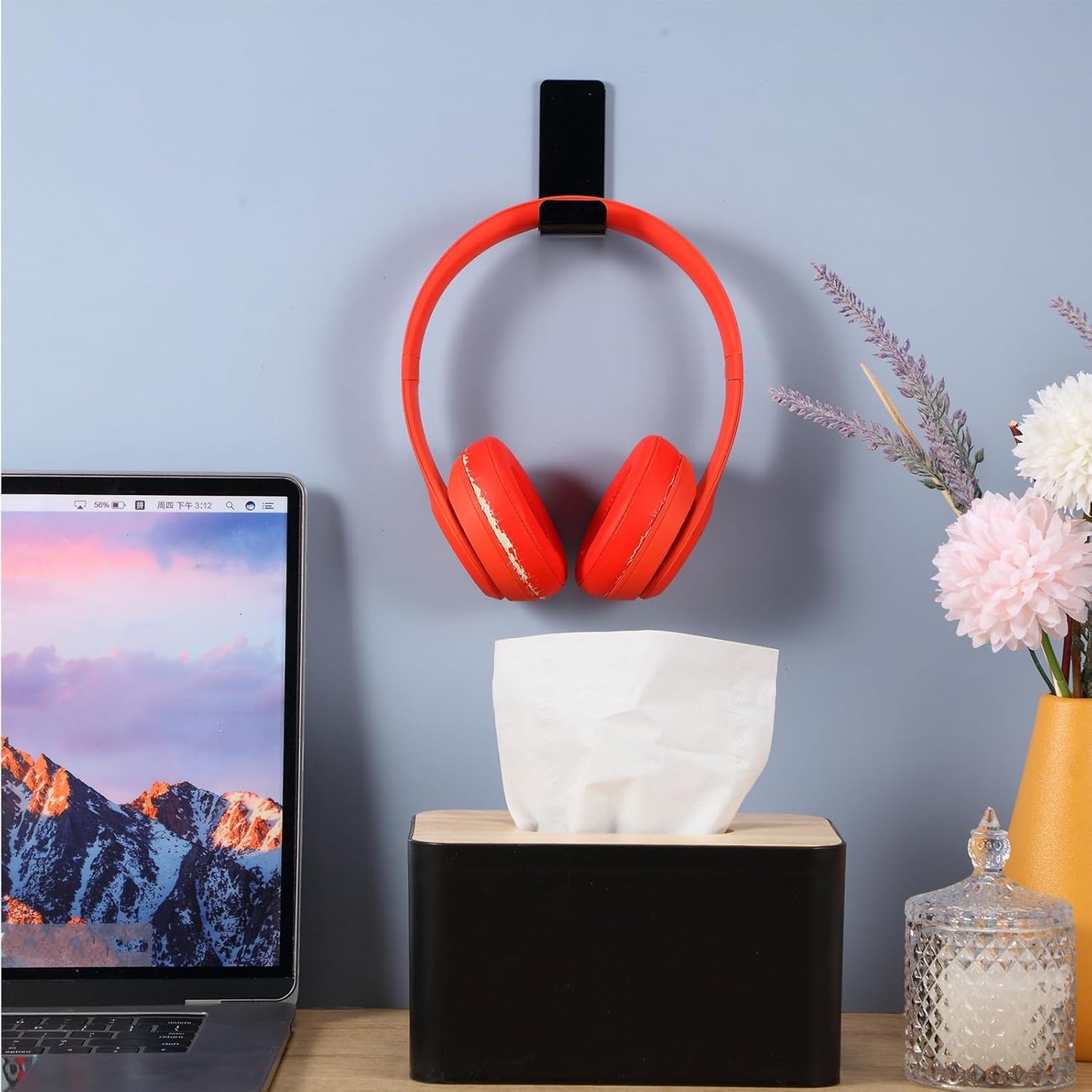 Weewooday 32 Pcs Headphone Hanger Headphone Holder Wall Hook Desk Bulk Adhesive Headset Wall Mount Stand General Purpose (Black)