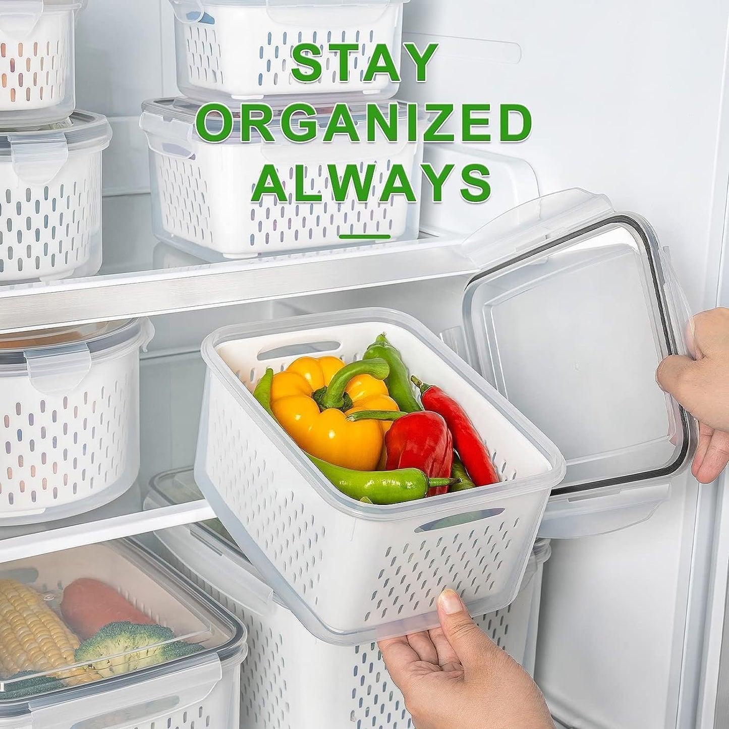 Freshmage Fruit Storage Containers for Fridge with Removable Colander, Airtight Food Storage Container, Dishwasher Safe Produce Saver for Refrigerator, Keep Berry Fruit Fresh Longer 10 pcs Large Clear