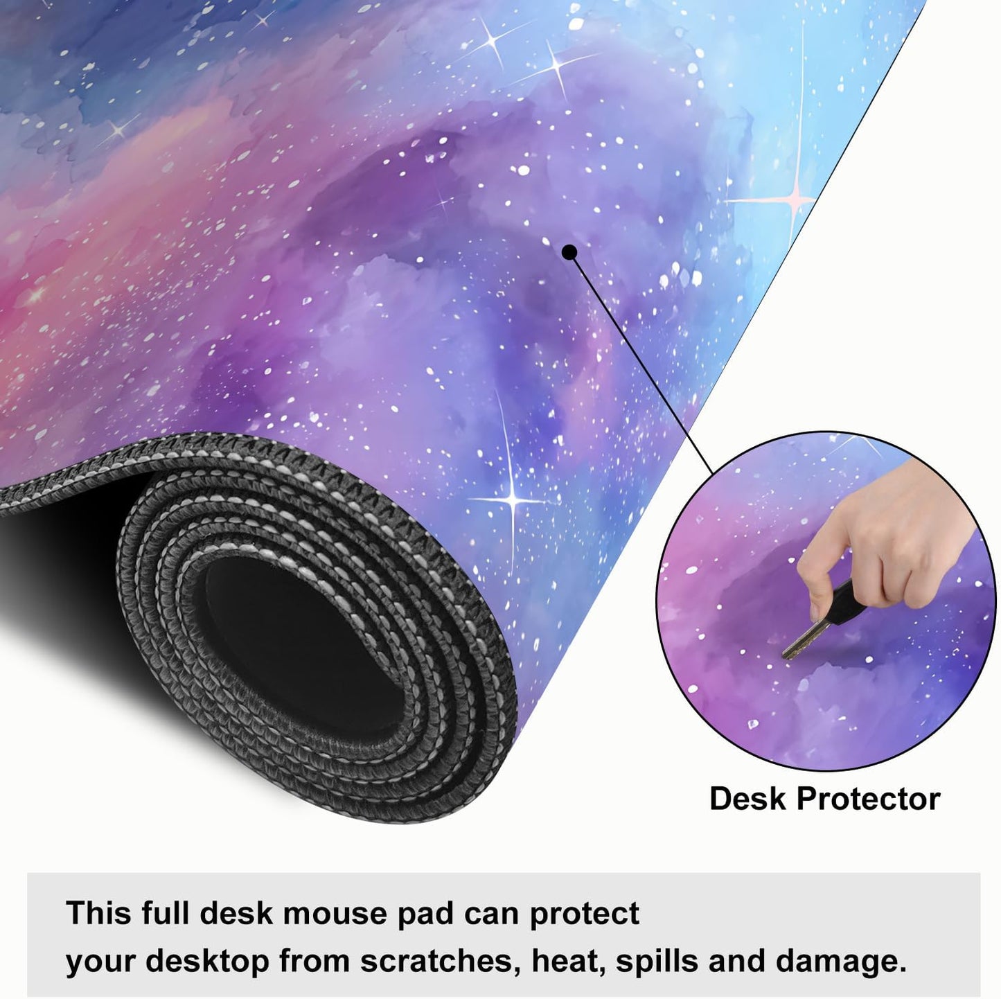 Galaxy Mouse Pad Large, Extended Gaming Desk Mat – 31.5 x 11.8 in – Watercolor Nebula Starry Sky Design, Stitched Edges, Non-Slip Base, Keyboard and Mouse Pad for Office & Home
