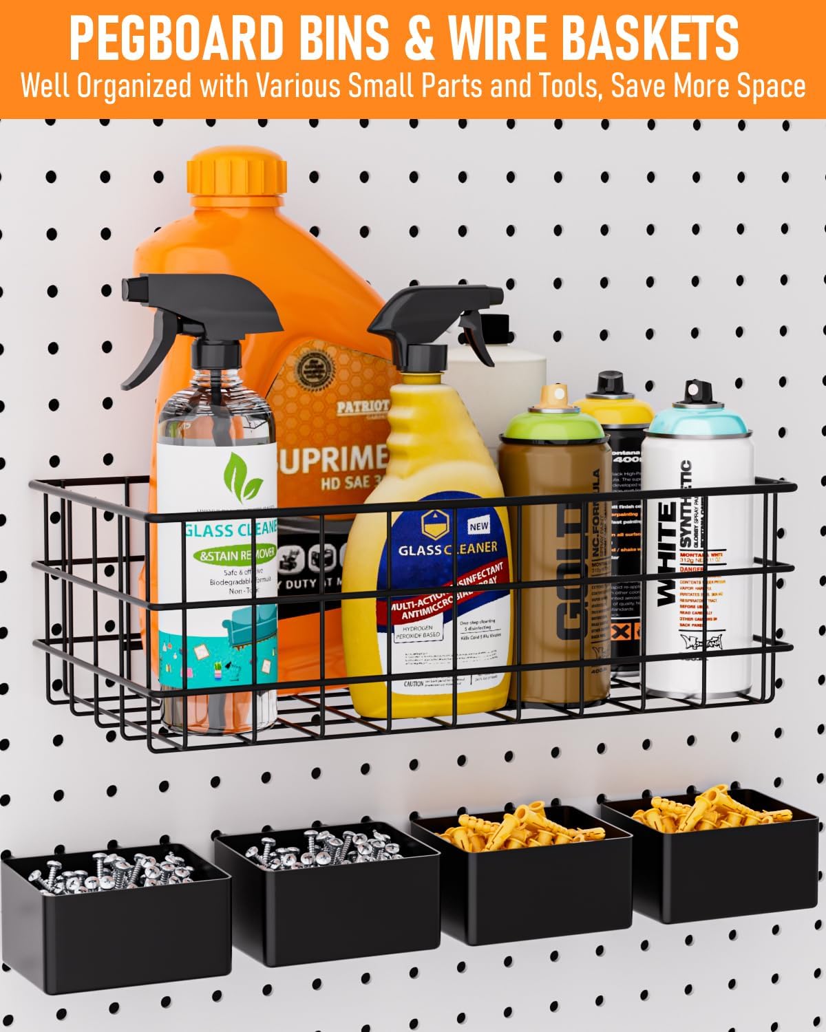 INCLY 238PCS Pegboard Accessories Organizer Kit, Peg Board Hooks Assortment with Peg Bins, Baskets, Paper Towel Holder for 1/8 and 1/4 inch Pegboard Hanging Tools, Garage Wall Storage Attachments