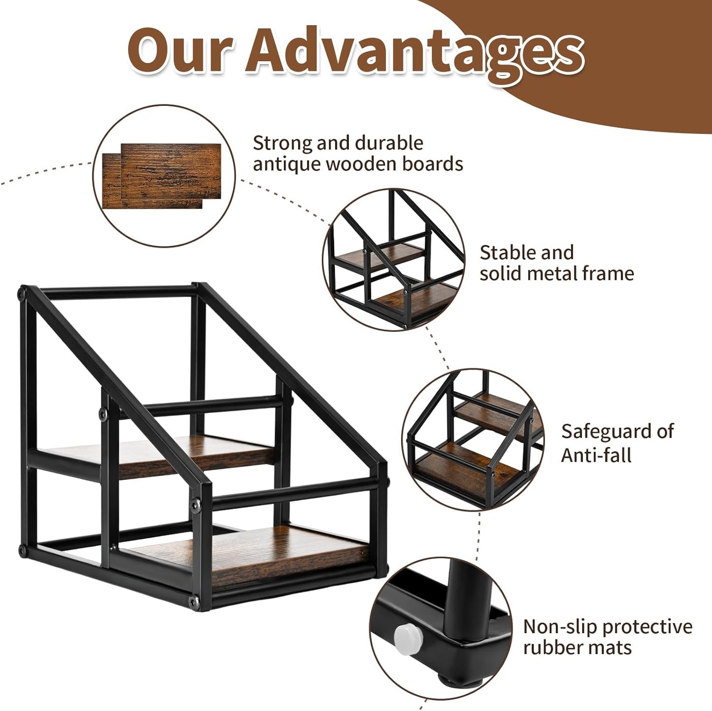 Coffee Syrup Rack Organizer,Liquor Bottle Display Shelf,2-Tier 4 Bottle Stand for Coffee Bar, Kitchen Station, Liquor, Wine, Dressing,Rustic Brown