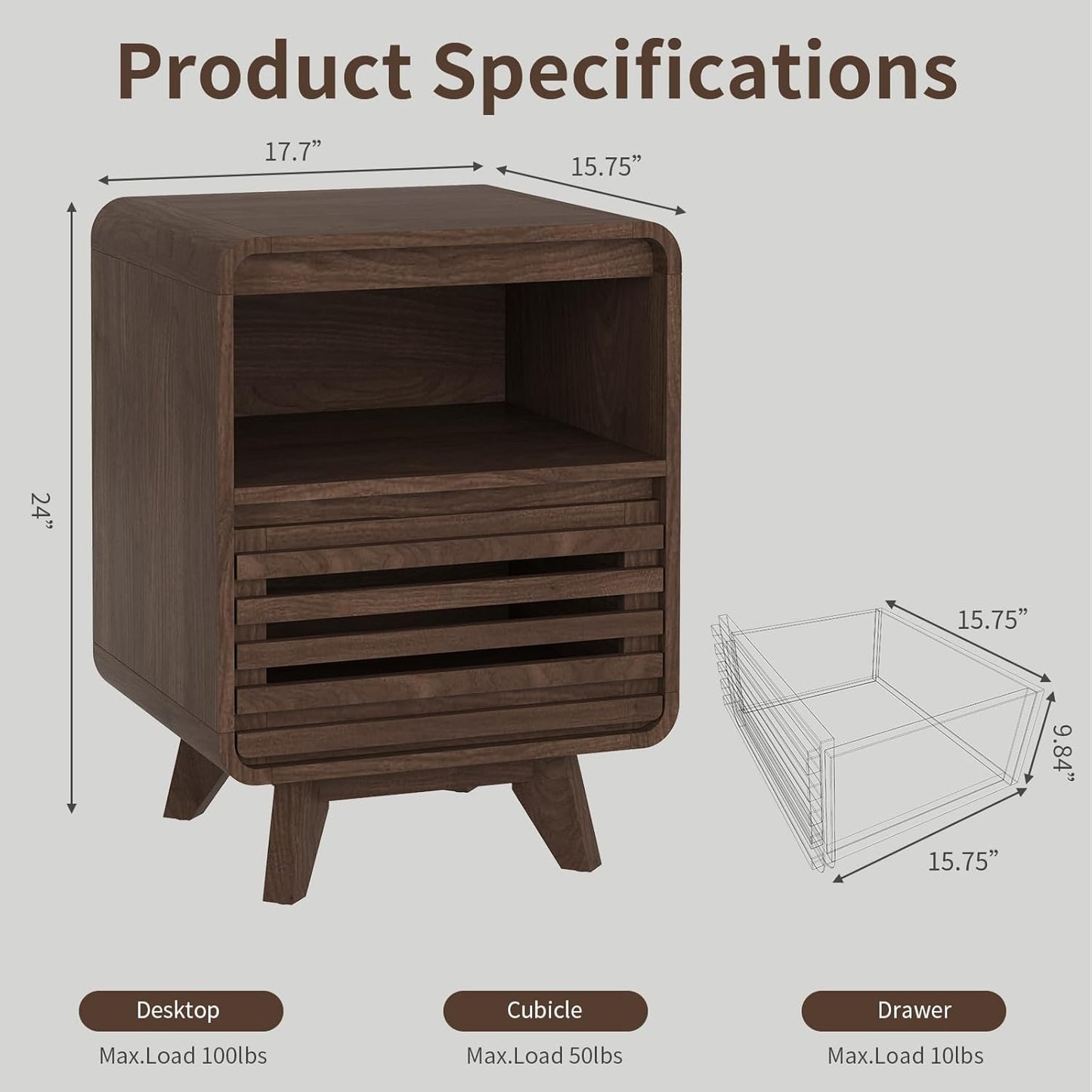 8 Drawer Dresser and Nightstand Sets for Bedroom, 3 Piece Bedroom Set, Wood 8 Drawer Dresser and Nightstand Set of 2, Fluted Chest of Drawers Wide Storage Organizer Cabinet Set, Dark Walnut