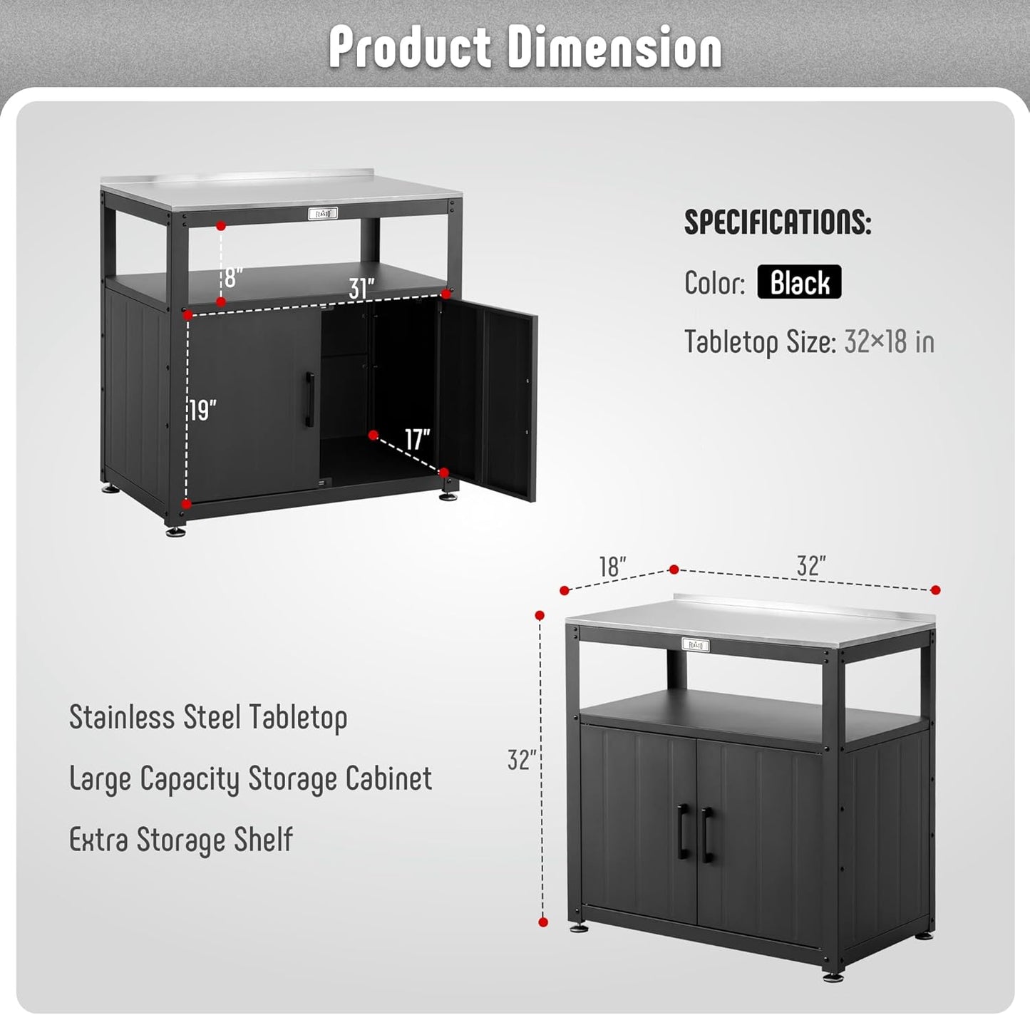 Garden Potting Bench with Storage Cabinet, Outdoor Gardening Table & Work Bench for Plants, Horticulture, Outdoor Workstation with Stainless Steel Tabletop, Outdoor Work Table