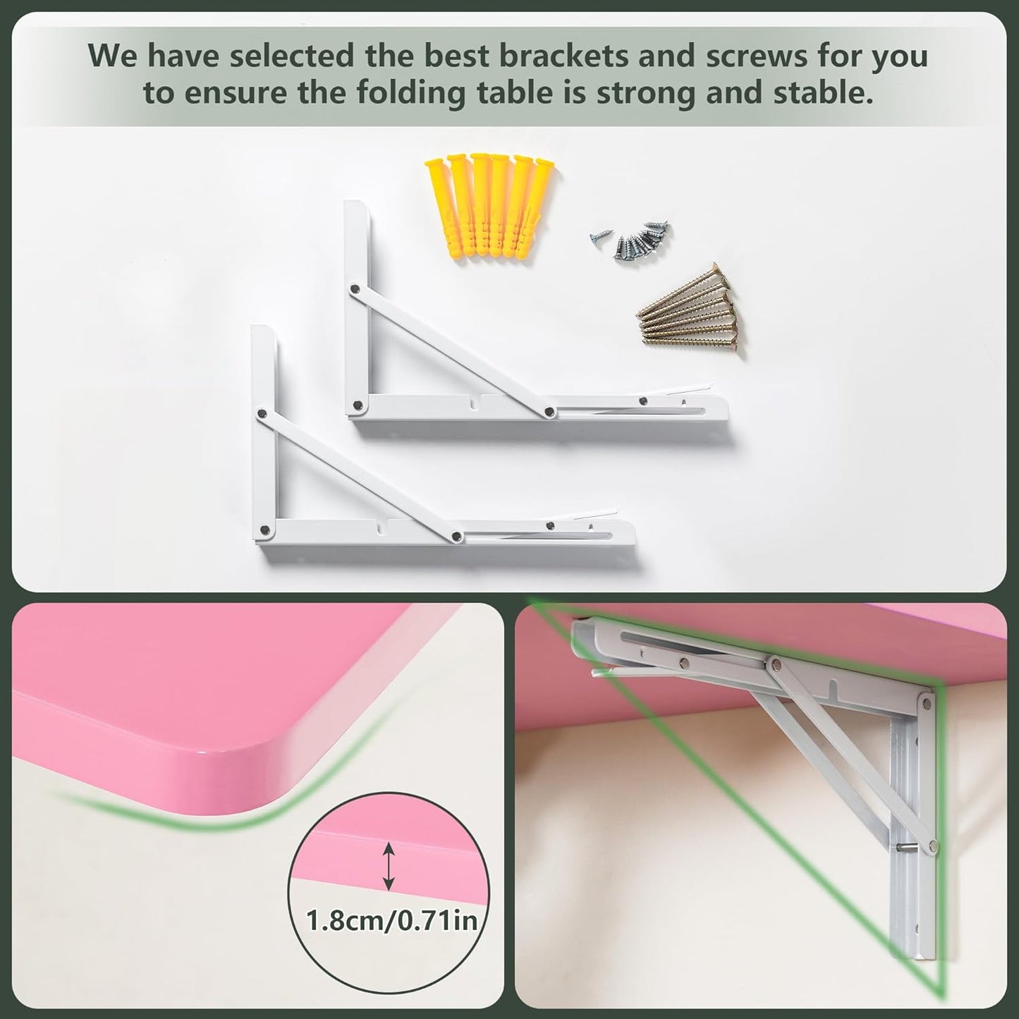 Clikuutory Wall Mounted High Gloss Folding Table, Wall Desk Fold Down for Small Spaces, Folding Workbench for Laundry Room, Home Office, Kitchen, Bedroom, Home Bar, Pink (31.5"×15.7")