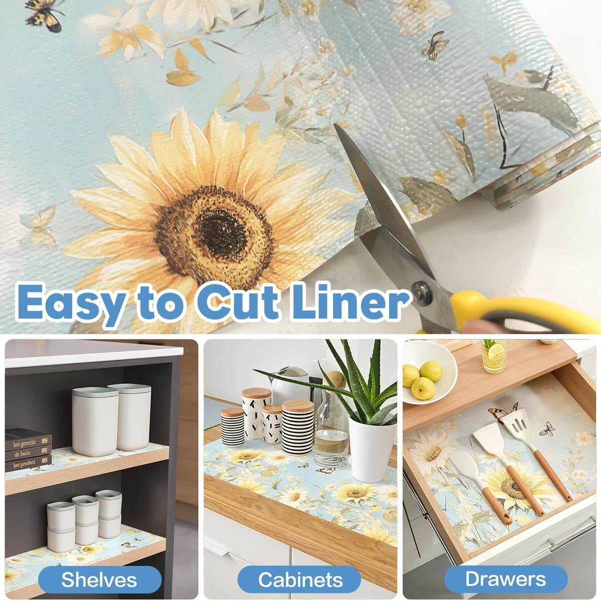 Shelf Liner for Kitchen Cabinets Non Adhesive Drawer Liner,Cabinet Liner for Shelves,Non Slip Kitchen Drawer Liners for Dresser,Waterproof Shelf Paper for Refrigerator,Cupboard,12In x 10FT