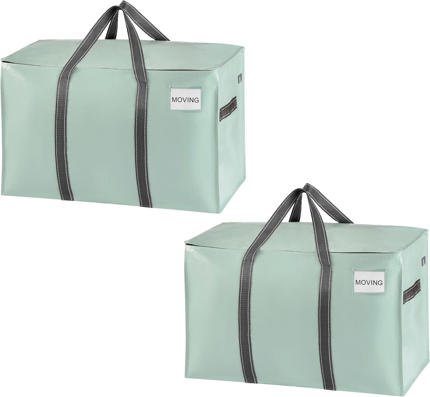 VENO 2 Pack Moving Bags and Large Christmas Storage Bins with lids. Alternative to Moving Boxes, Packing Supplies for College. Extra Large Heavy Duty Totes for Packaging (Shiny Light Green, 2 Pack)