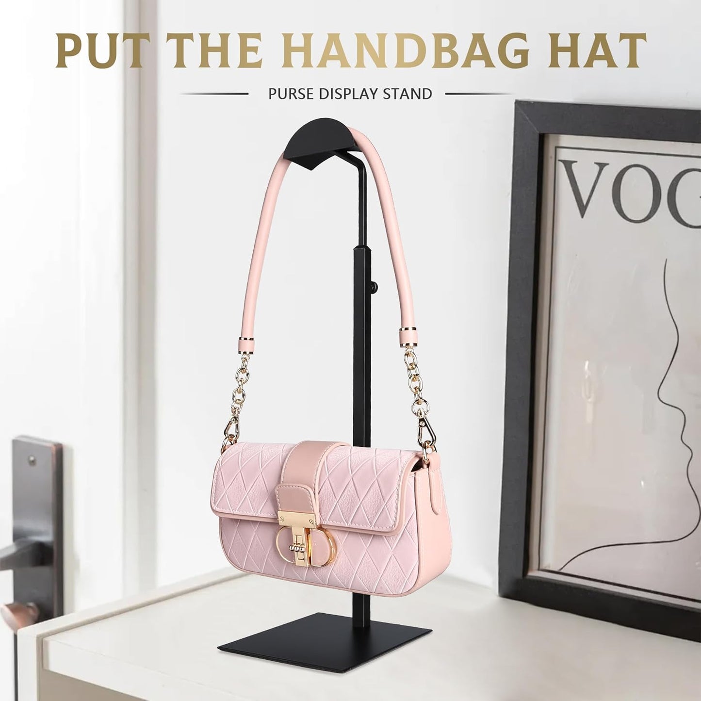Purse Display Stand Adjustable Height Black Purse Rack for Handbags Necklaces Scarves Hats & Headphones 14" - 24" Purse Hanger Shelf for Retail Display