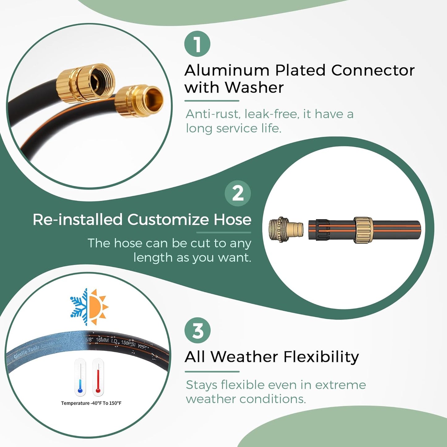 Giraffe Hybrid Leader Hose 5/8" x 15ft, Custom Length, NO Kink, Flexible, Leakproof Water Hose with Male to Female Fittings, 600 Burst PSI