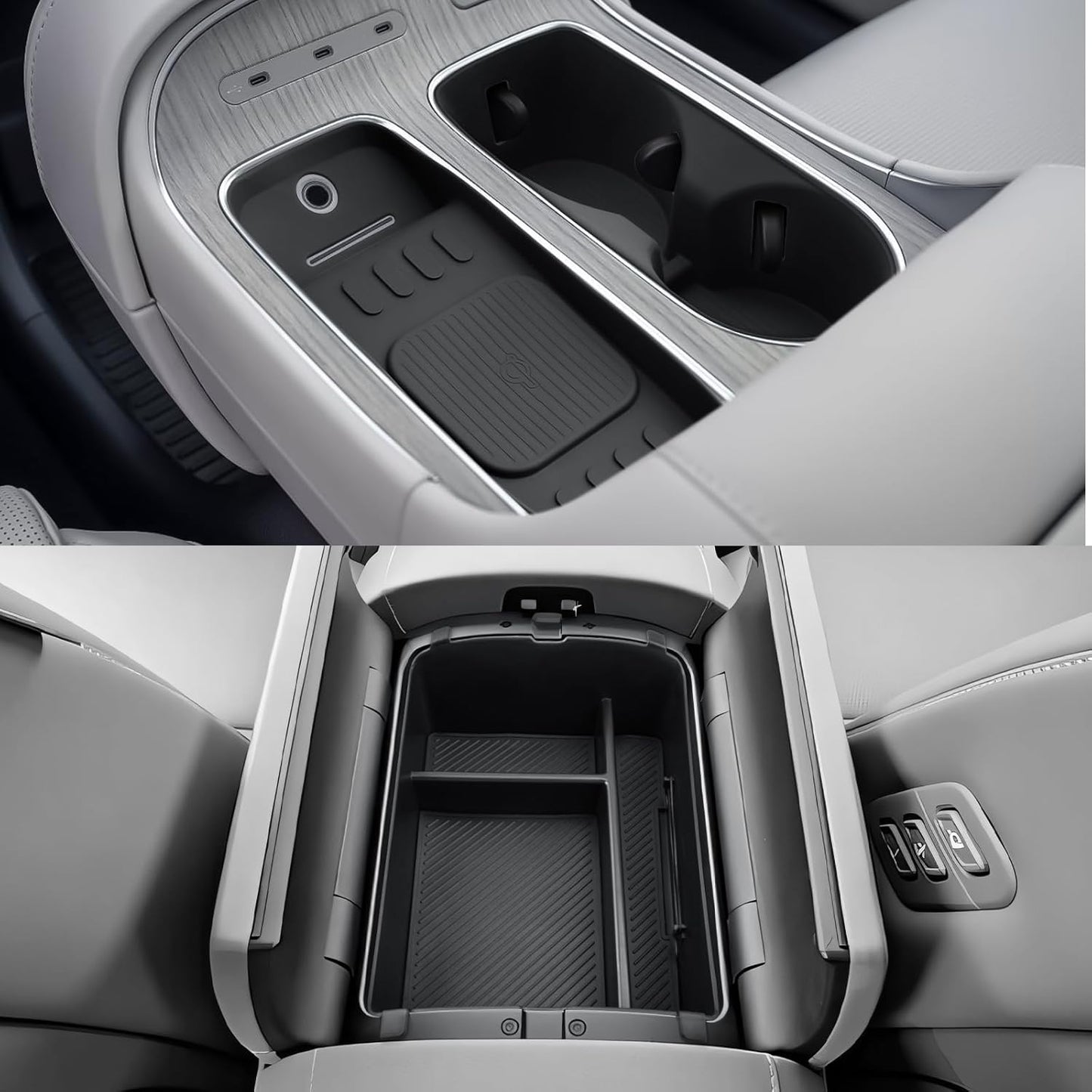 CDEFG 3Pcs for 2026 Hyundai Palisade Center Console Organizer for 2026 Hyundai Palisade Accessories Middle Console Storage Box & Wireless Charging Mat & Cup Holder Cover(Only for Split Armrest)