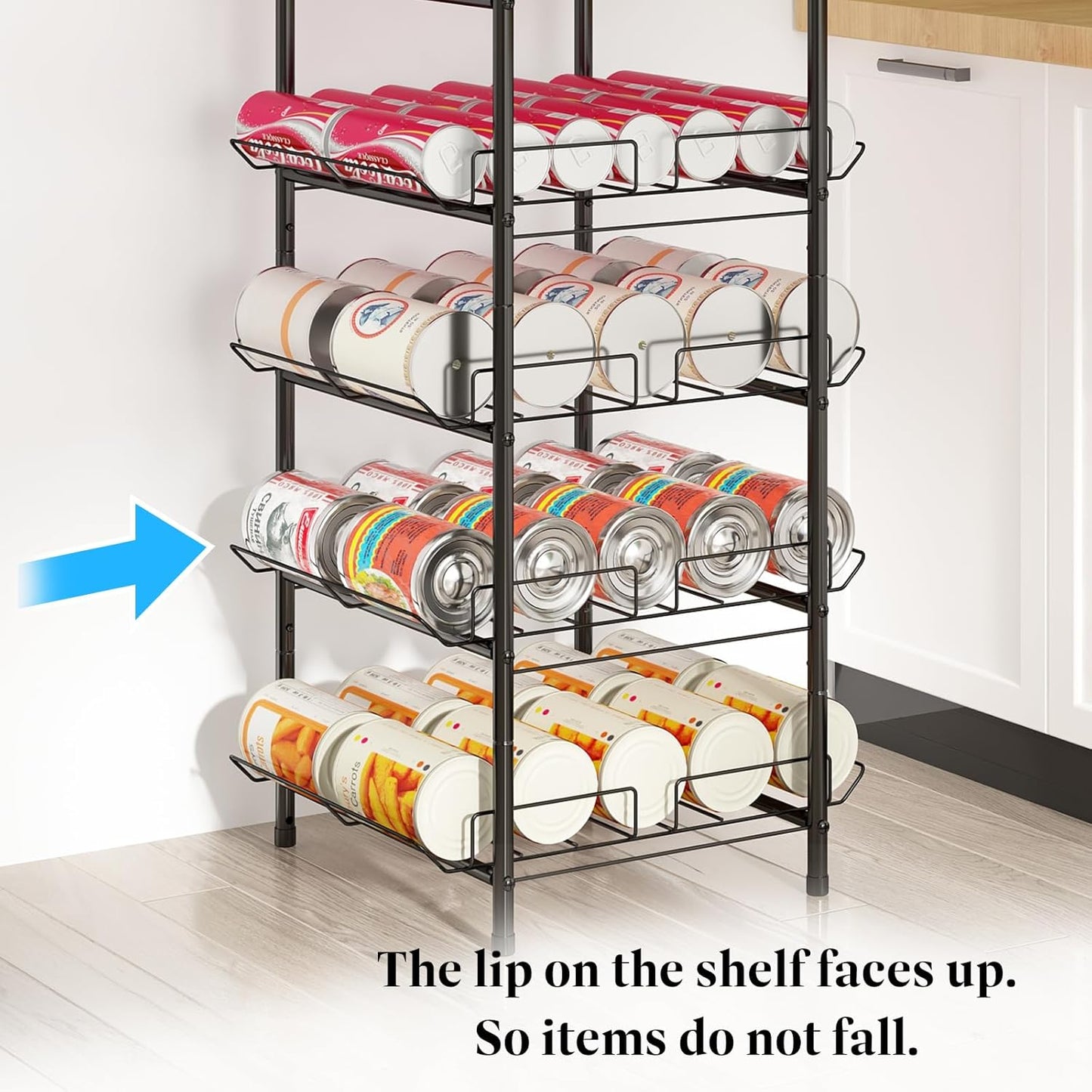 GILLAS 3 5 6 7 8 Tier Drink Organizer, Water Bottle Organizer, Metal Beverage Can Rack, Large Capacity Bottled Rack Water Bottle Holder Stand for Party, Cabinet, Countertop Kitchen, Black