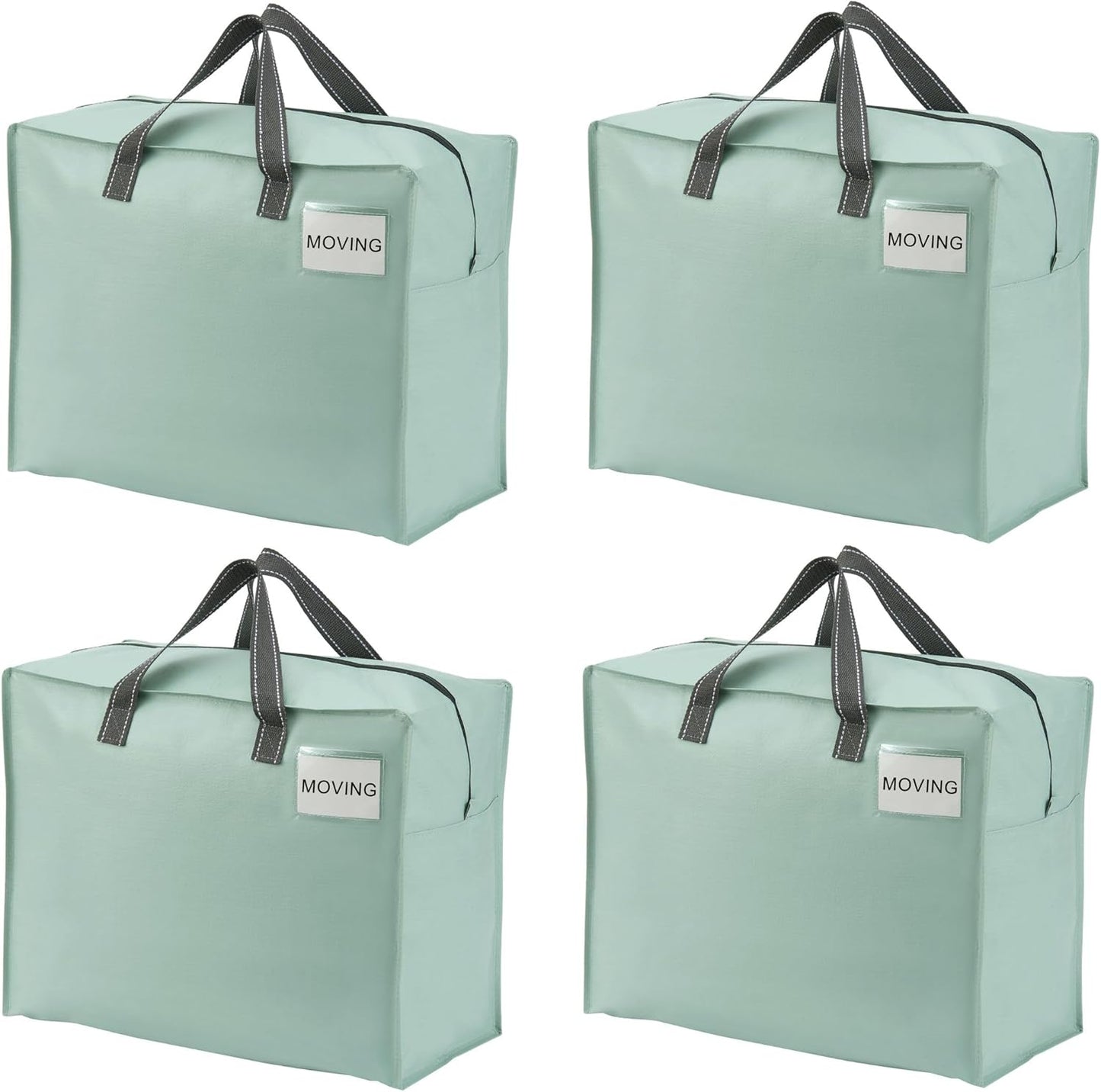 VENO 4 Pack Heavy Duty Moving Bags, Storage Bags, Packing Supplies, Top Zipper, Storage Totes for Camping, Clothes, Bedding, Comforters, Pillows (13 Gallon Light Green, 4 Pack)