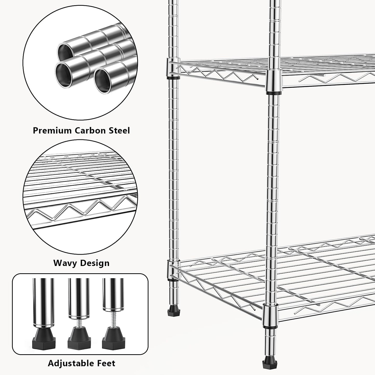 1000 lbs 4Tier Shelf Metal Storage Shelves Wire Rack Closet Organizers with Wheel for Garage Kitchen Bathroom Laundry Chrome 13.7" D x 23.6" W x 53.4" H