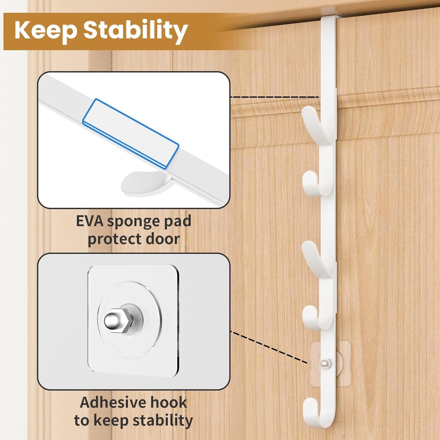 Over The Door Hooks, Metal Door Hooks for Hanging, Over The Door Purse Organizer for Coat Hanger, Back of Shower Door for Hanging Towel Rack Clothes, Hat, Bathroom, Closet (White-3Packs)