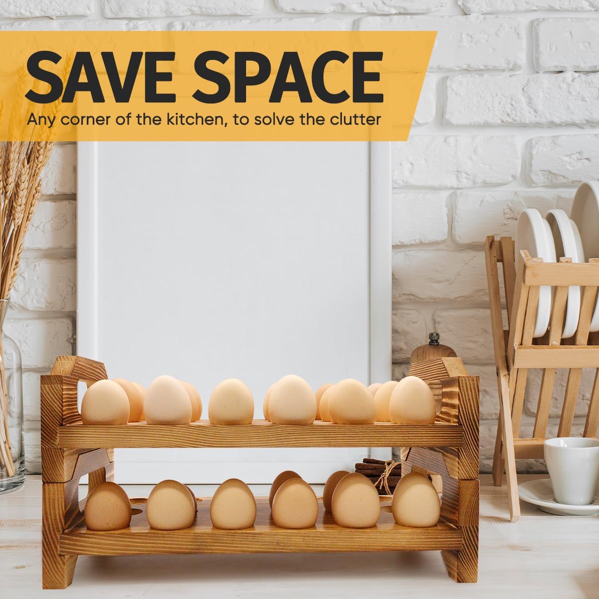 Wooden Egg Holder Countertop, Stackable Egg Storage Trays for 36 Fresh Chicken Deviled Egg Organizer Rustic Kitchen Decoration, Egg Container Rack, set of 2 pieces