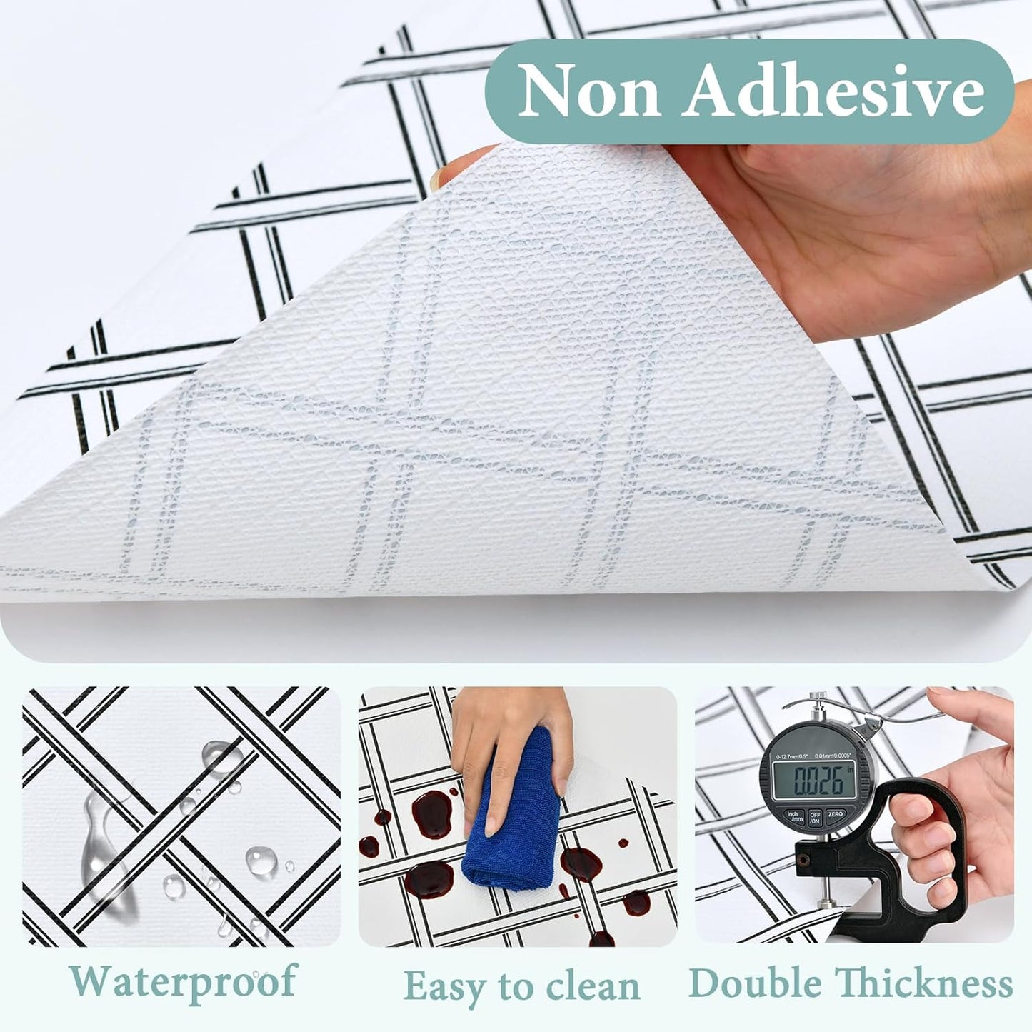 Drawer and Shelf Liner for Kitchen Cabinet: 17 in X 30 Ft Non Slip Waterproof Shelf Paper Non Adhesive Refrigerator Liners Black and White Squares Easy Liners for Bathroom