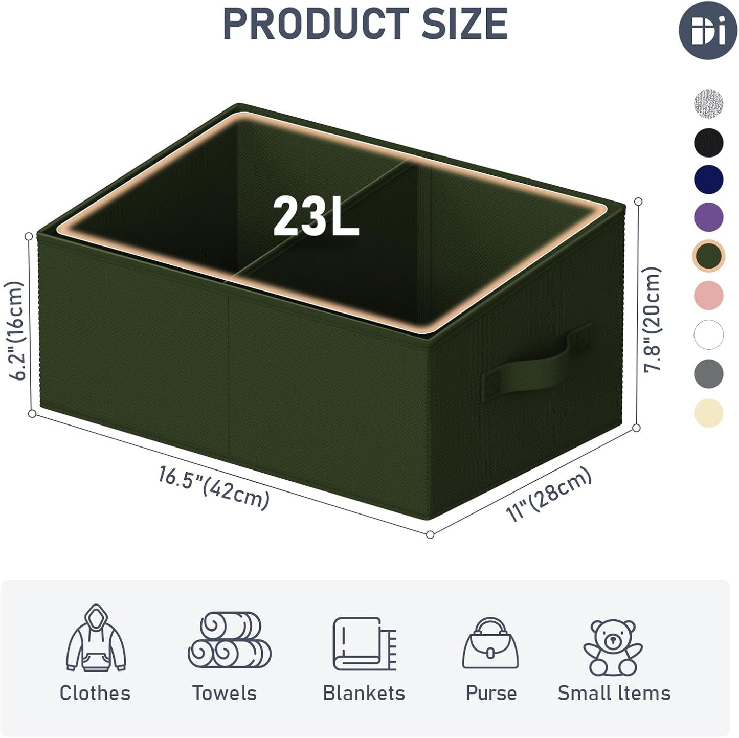 DIMJ Large Closet Shelf Organizer Bins 6 Packs with Handles and Divider, Fabric Trapezoid Storage Baskets, Foldable Clothes Containers Box for Shelf, Towel, Book, Toy, Purse, Hats, Green