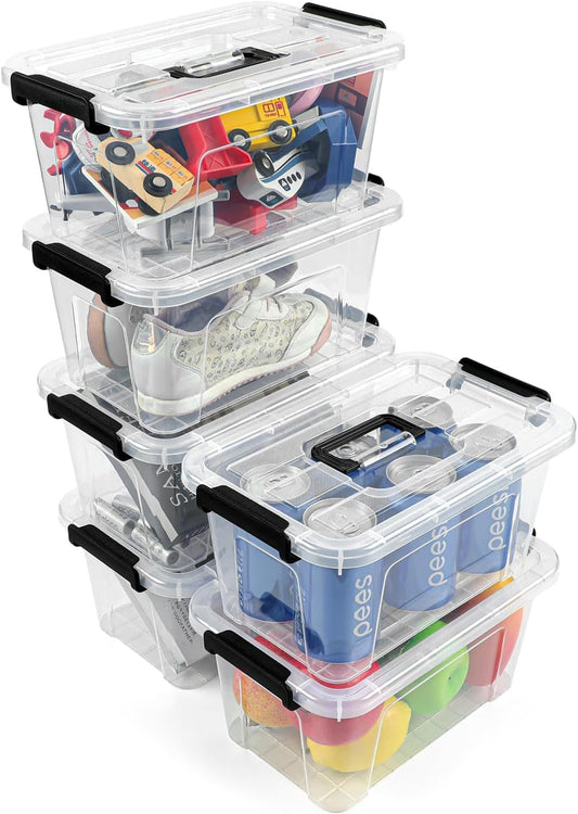 Plastic Storage Bins with Lids 6 Pack Storage Organizer, 7 Quart Stackable Storage Bins with Buckle Lids and Handle easy for Home Office Pantry Organization, Clear