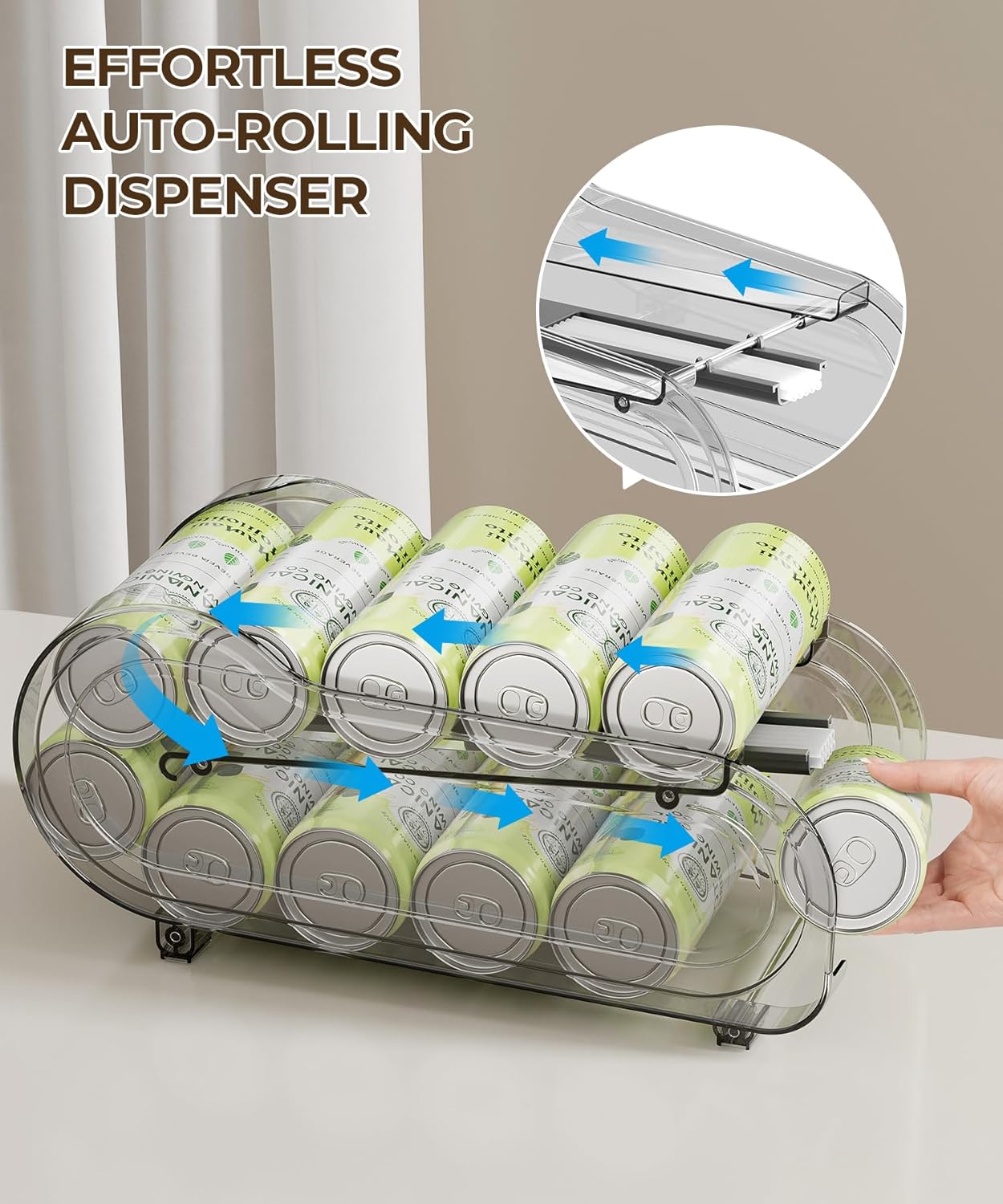 Drink Organizer for Fridge, Soda Can Organizer Dispenser for Refrigerator with Automatic Rolling,Organize Standard Size 11.15oz or 12oz Cans Drink,Save space for Fridge、Kitchen、countertop （4 pack）