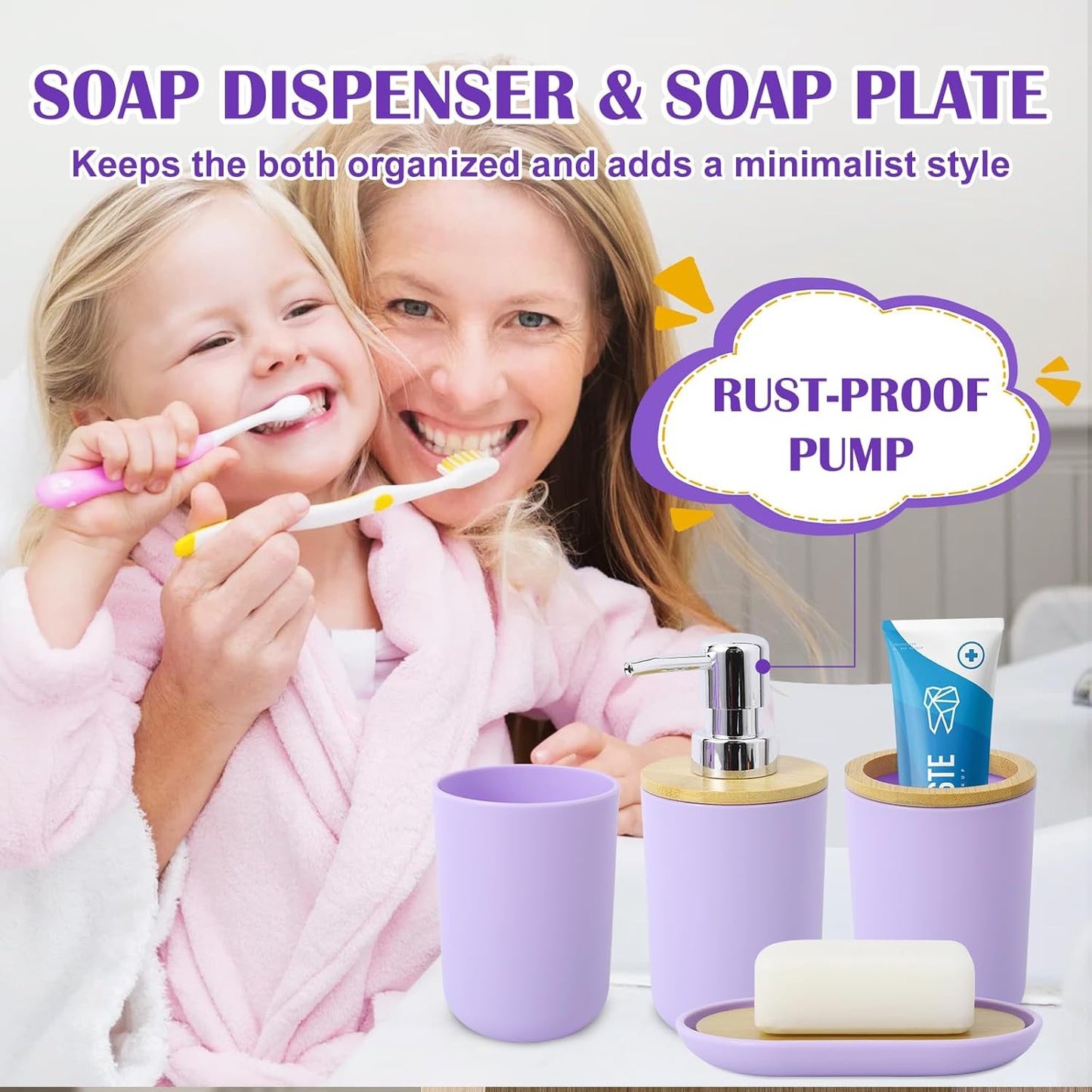 iMucci Bathroom Accessories Light Purple Bathroom Sets with Shower Curtain and Rug, Light Purple Ombre Waterproof Shower Curtain with Ultra Absorbent Rug Bathroom Accessories Set for Home
