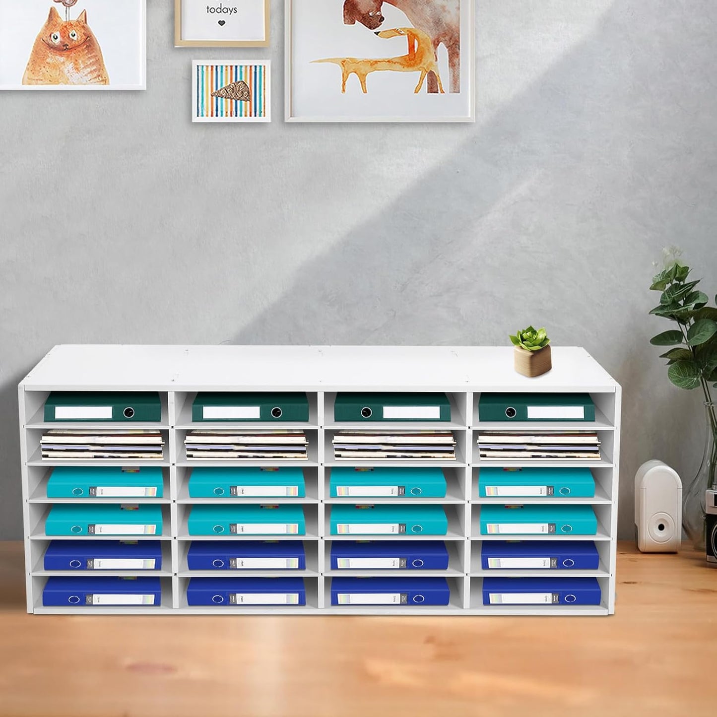 Mail Sorter Organizer, 24 Compartments Mailbox for Classroom, Desktop File Organizer with Adjustable Shelves, for Office Home Classroom, PVC, White