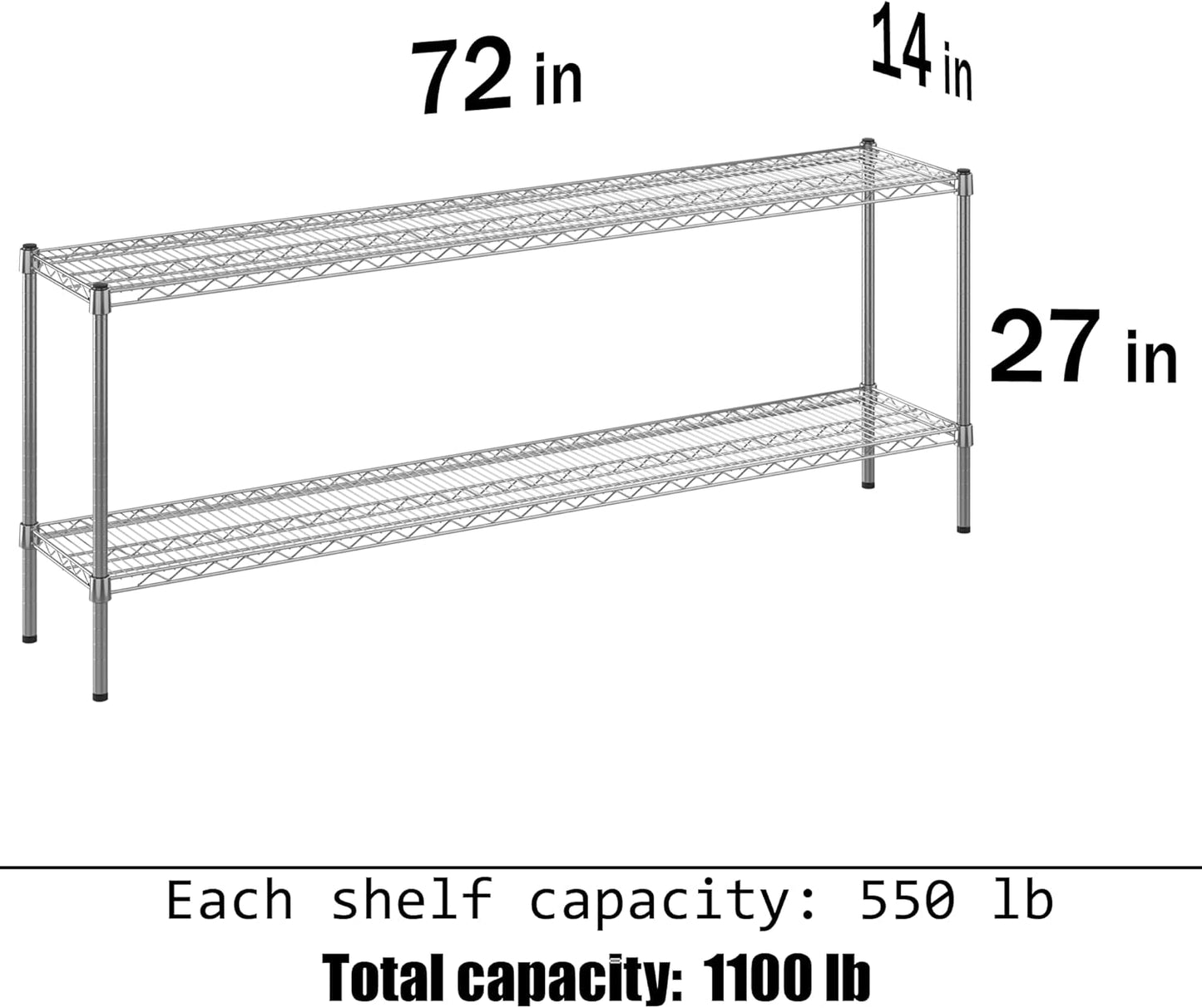 14" Deep x 72" Wide x 27" Height Wire Shelving Kit | 2-Tier | NSF Commercial Storage Rack Unit