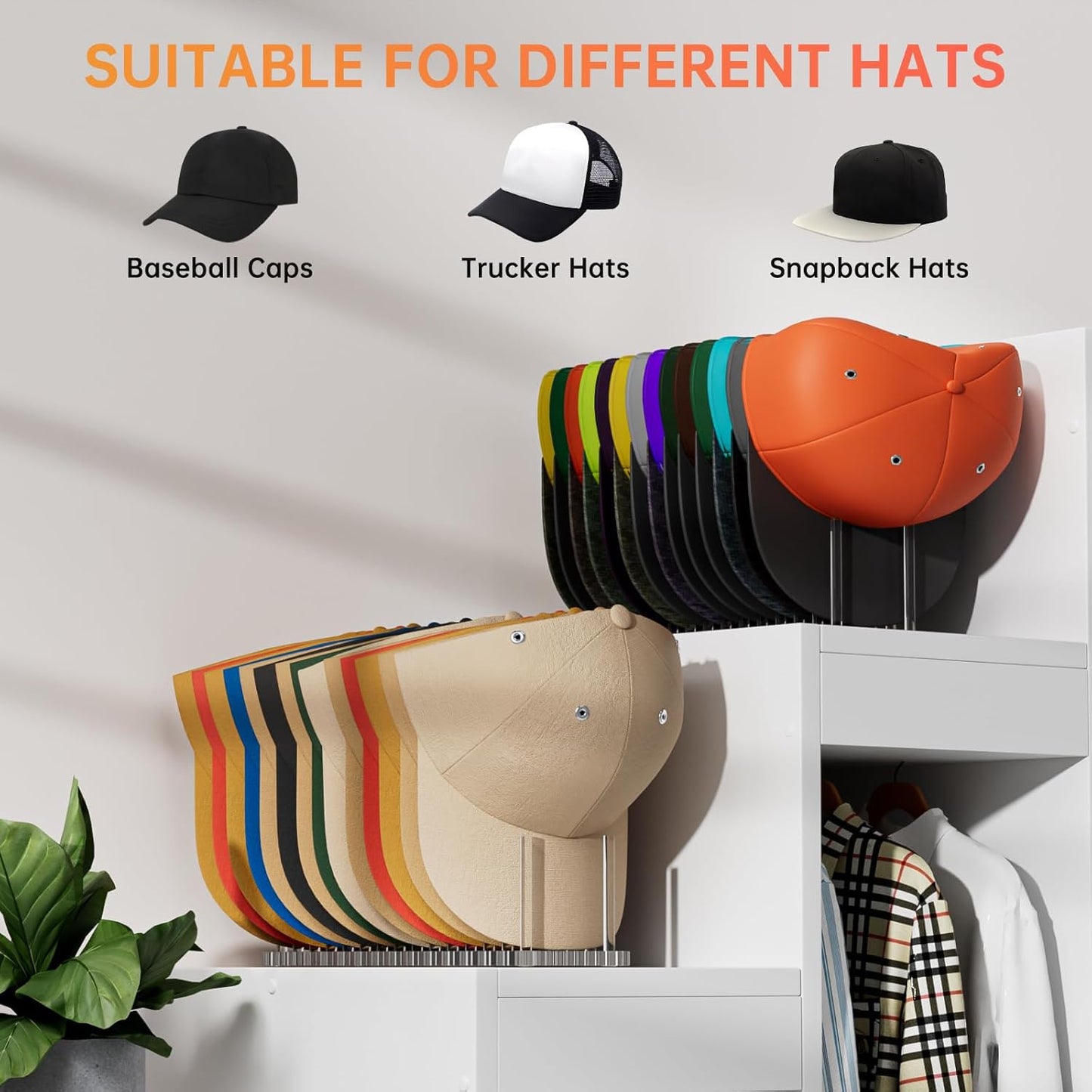 Kadolina Hat Organizer for Baseball Caps, Acrylic Hat Rack for 12 Baseball Caps, Hat Holder Display and Organizer for Closet, Tabletop, Dressing Table (Transparent)