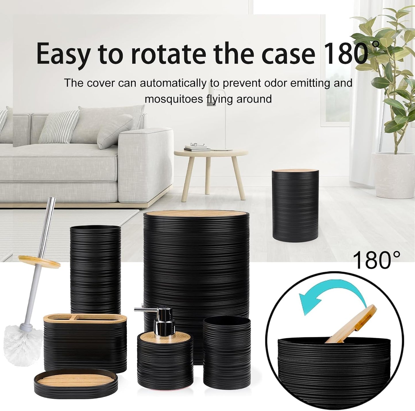 CERBIOR Bathroom Accessories Set Bath Ensemble Includes Soap Dispenser, Toothbrush Holder, Toothbrush Cup, Soap Dish for Decorative Countertop and Housewarming Gift (Black Spiricle)